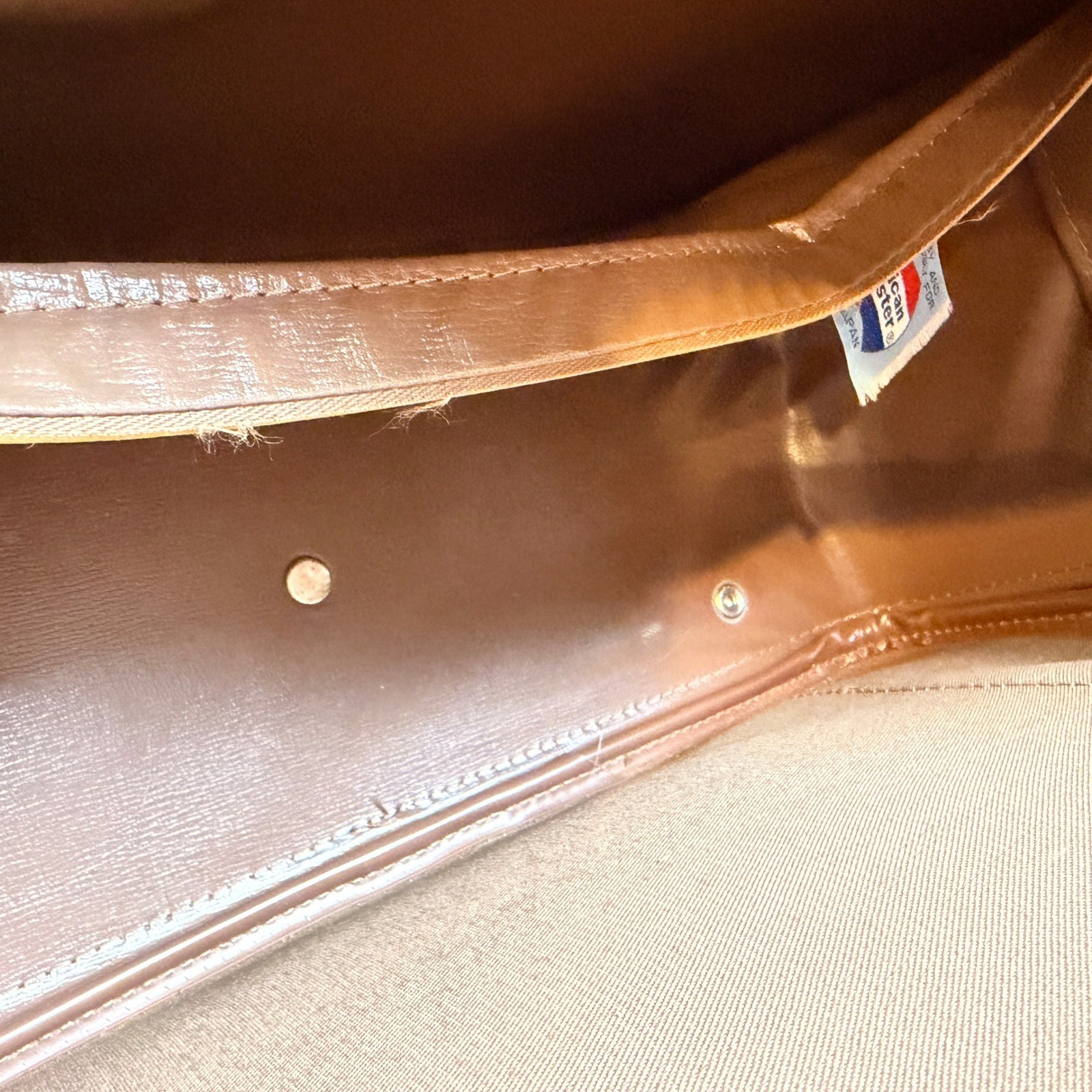 American Tourister Vintage CarryOn Suitcase Bag Brown Faux Leather Retro Travel