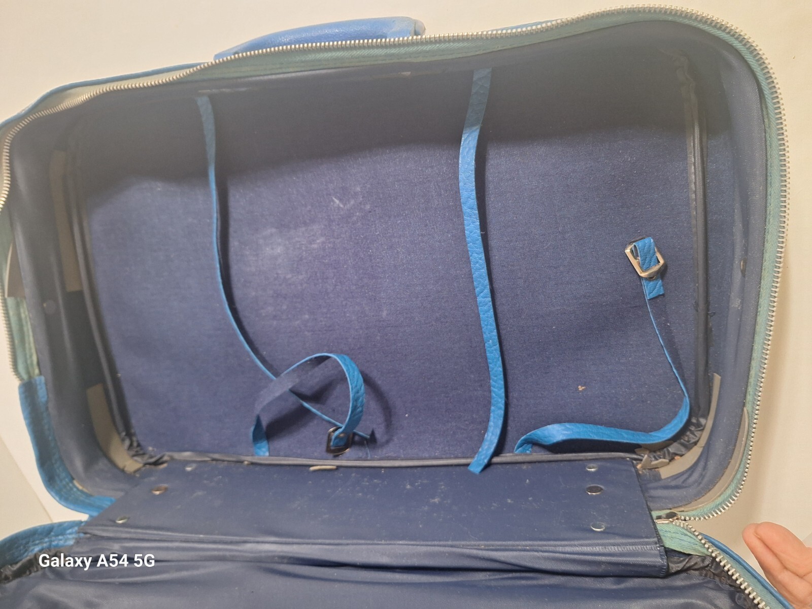 Vintage 70’s K Line Travel Bag Carry on Blue Textured Zippers Handle