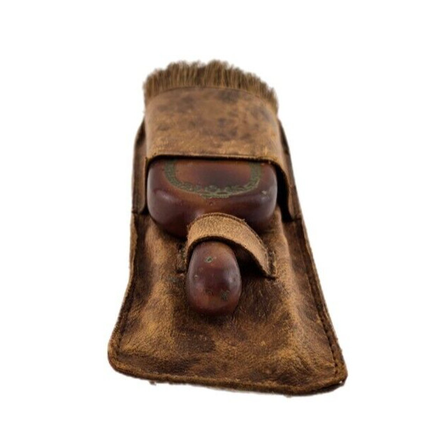 Vintage Mens Travel Kit Handheld Horsehair Brush Folding Hanger Leather Cover
