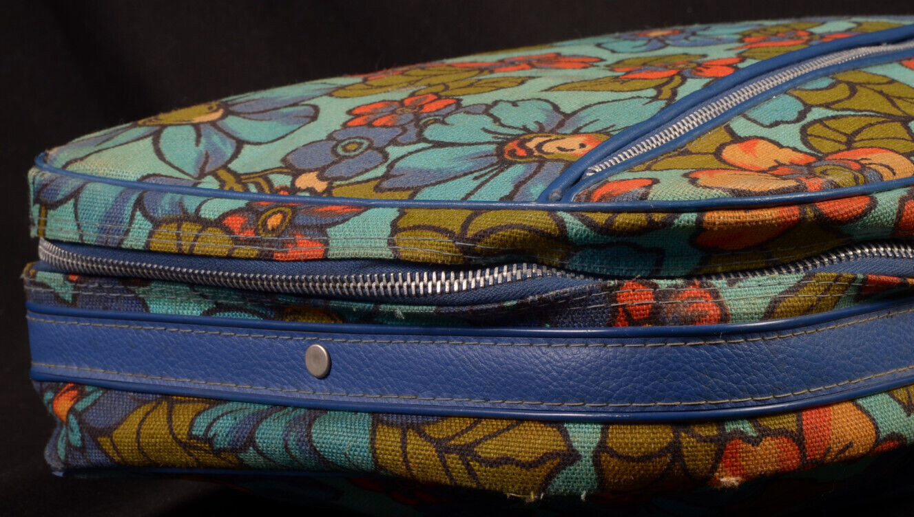 Blue Bantam Canvas Suitcase Zip Boho Flower Power Travel Peter’s Bag Luggage Art