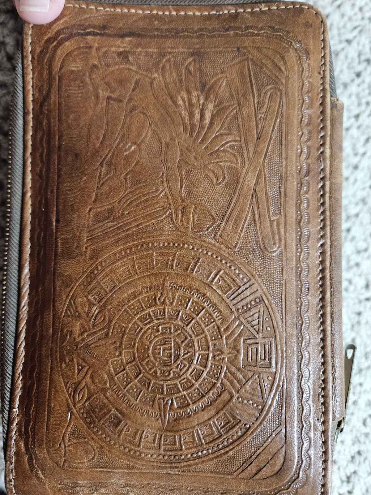 Antique Vintage 1930s Tooled Leather Toiletry Bag Great Condition Tiki Men Box