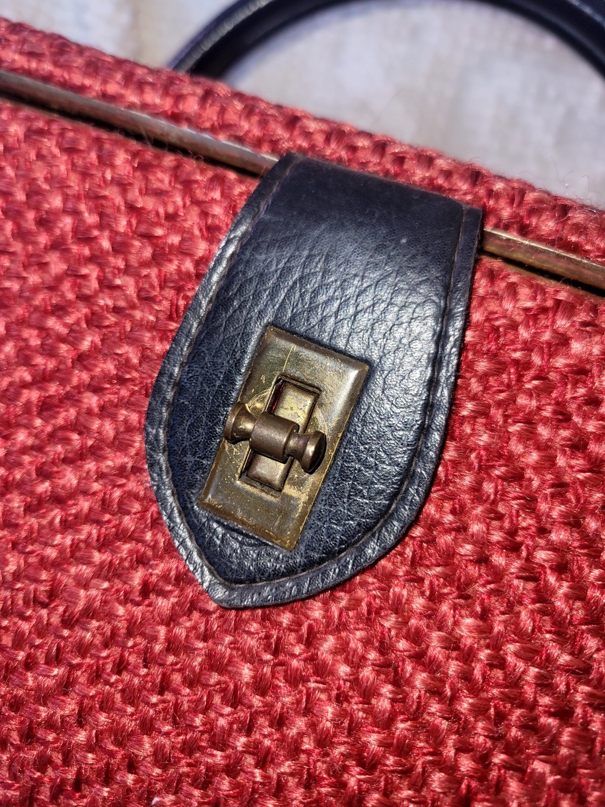 Vintage 60s Red Tweed Train Case Cosmetic Mirror READ Mod Top Handle