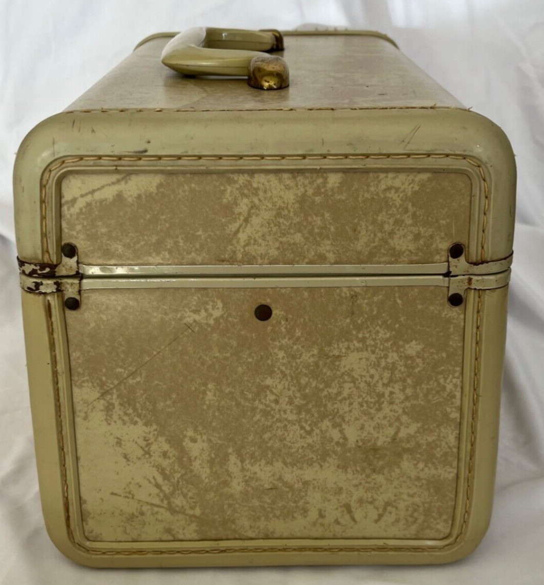 VTG MCM SAMSONITE CREAM MARBLE HARD MAKE-UP VANITY TRAIN CASE TRAVEL LUGGAGE BAG