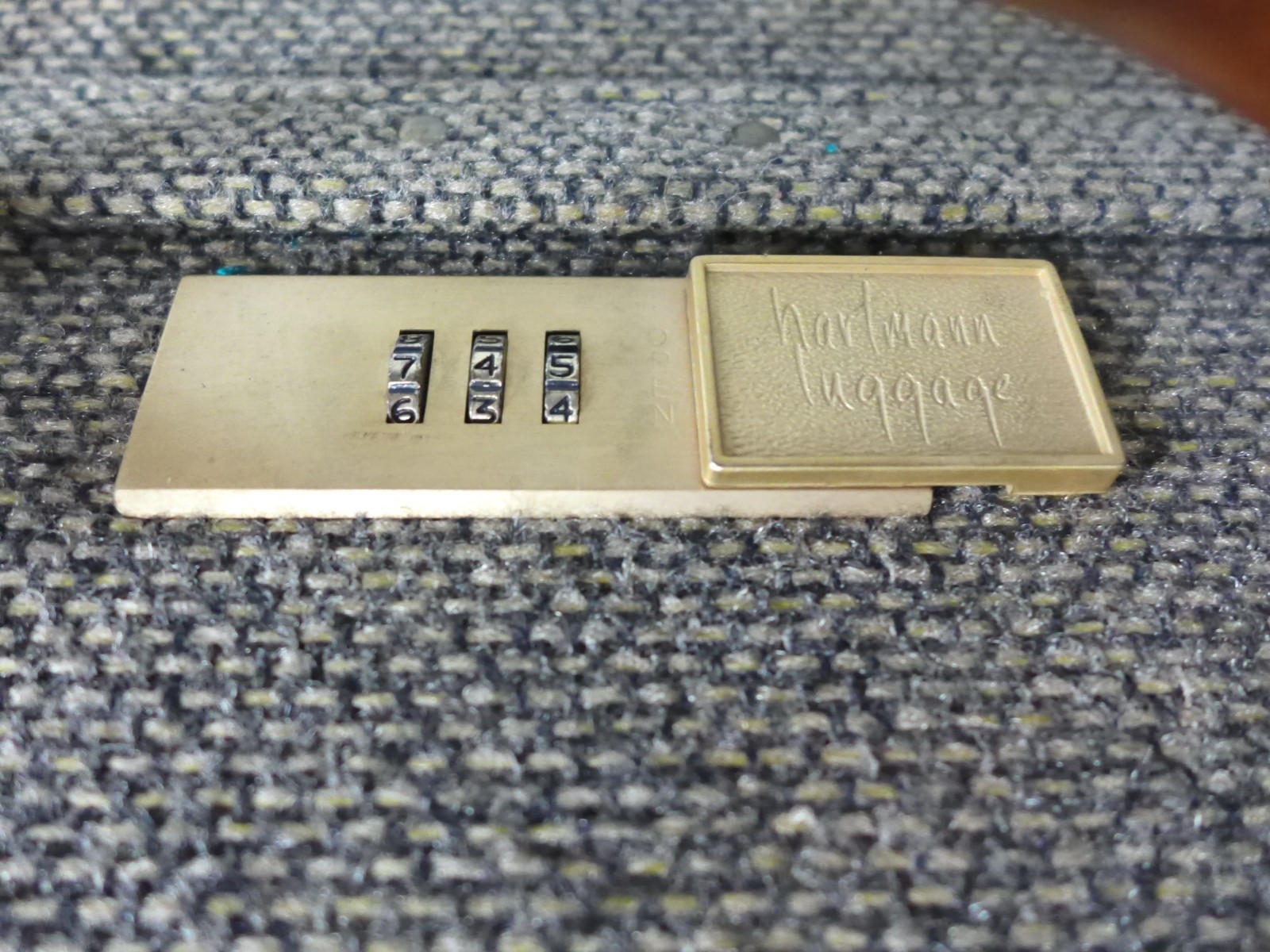 Vintage 25 Inch Hartmann Tweed Tan Leather Suitcase Paisley Lining Combo Lock