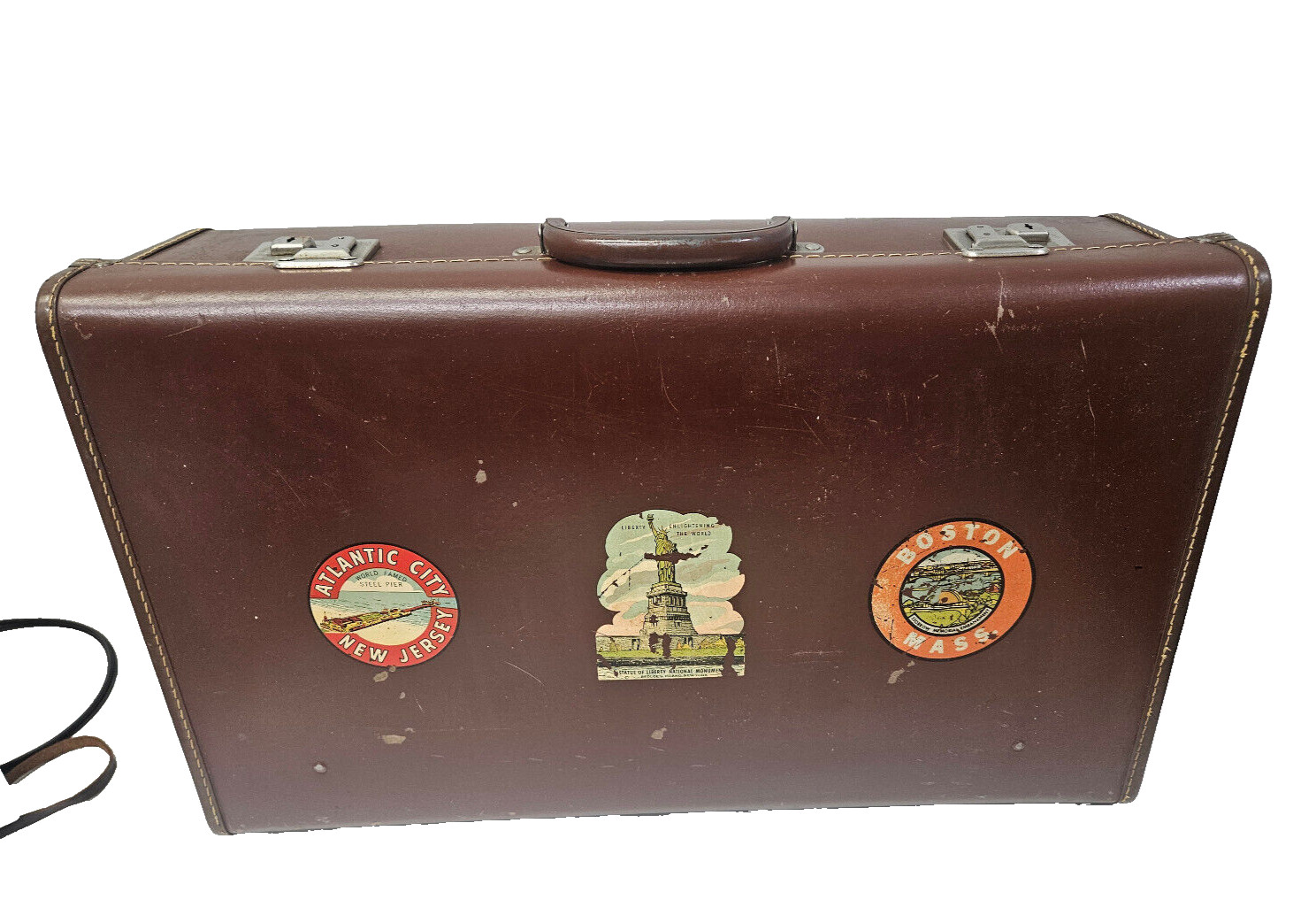 Vintage British Pioneer Luggage Leather Case with Great stamps 24X14X7 LOOK