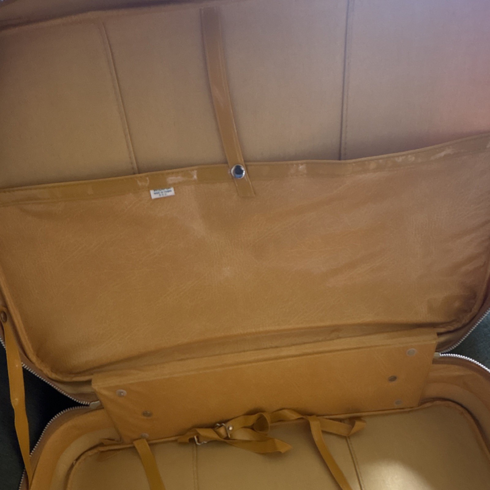 Vintage Yellow Faux Leather Hard Suitcase with Lock, Tie-Down Straps