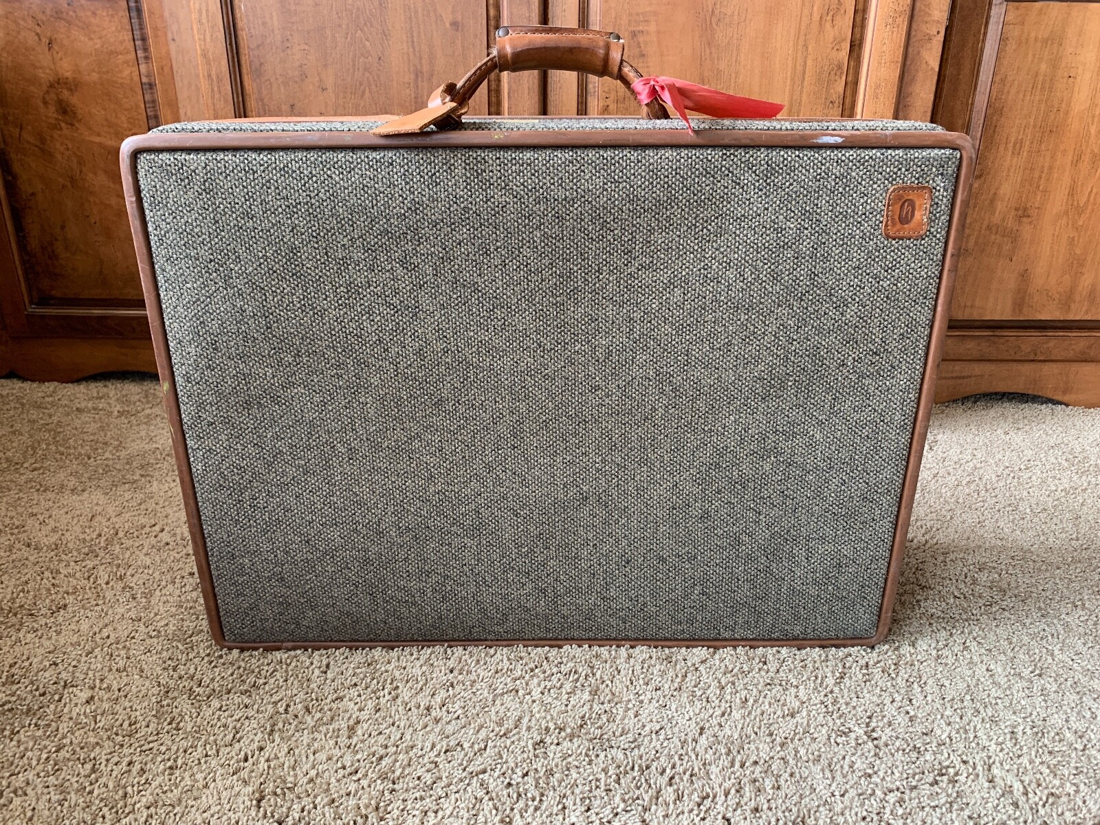 Vintage Hartmann Tweed Luggage Suitcase (B) Leather Belting & TAG, Toile Lining