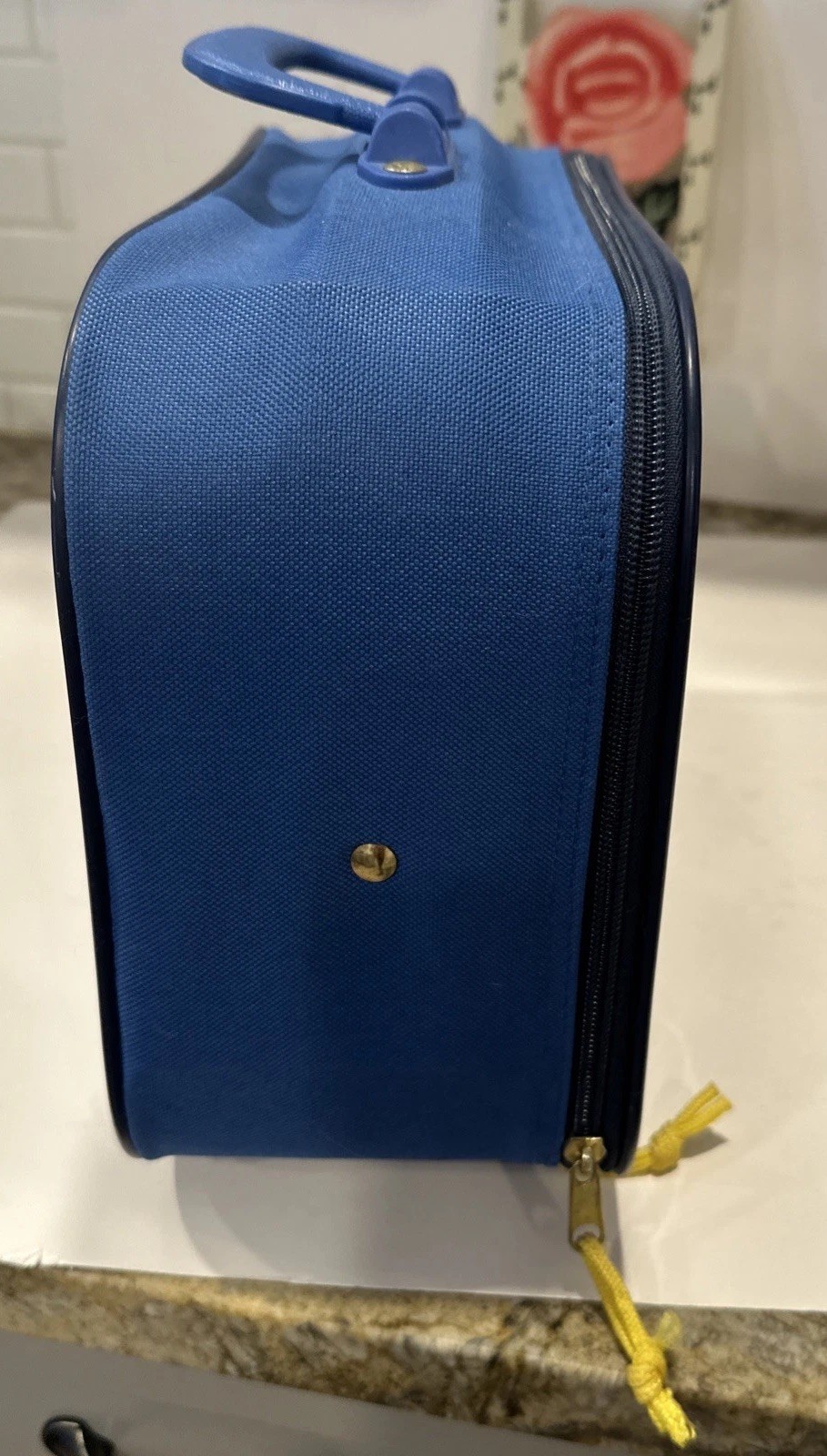 VTG Blue Going to Grandmas Kids Suitcase Mercury Luggage Animal Circus Train SEE