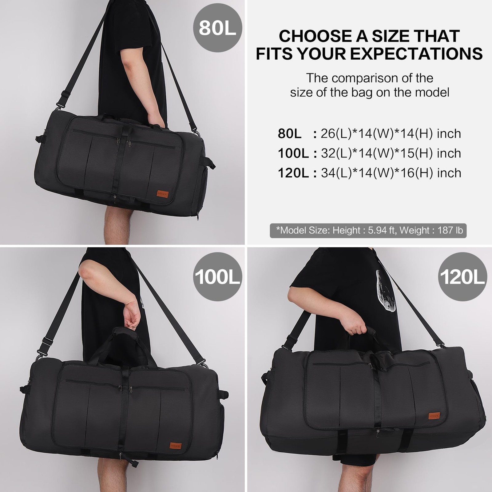 Urtala 120L Foldable Collapsible Waterproof Travel Duffel Bag For Men And Women