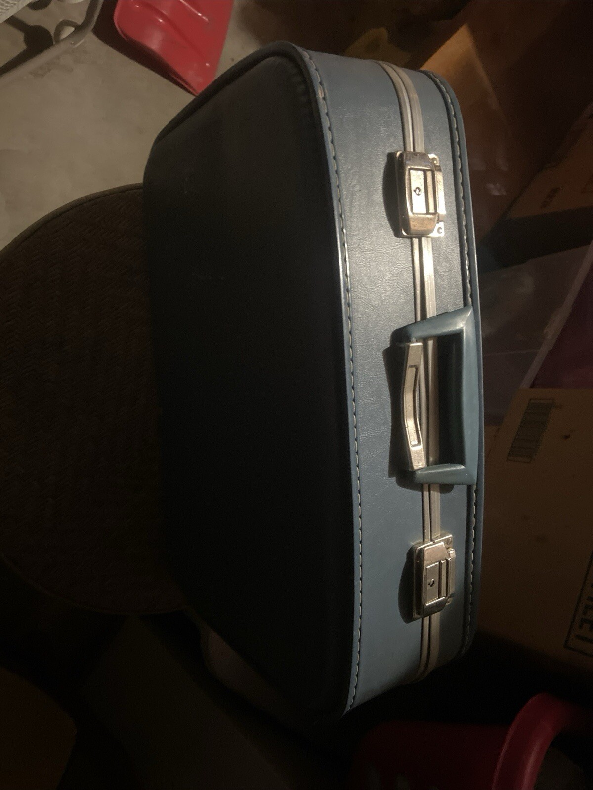 Vintage Blue Suitcase luggage 1960s hardcase 20 1/4 x 13 1/2 x 6 Mcm No Key