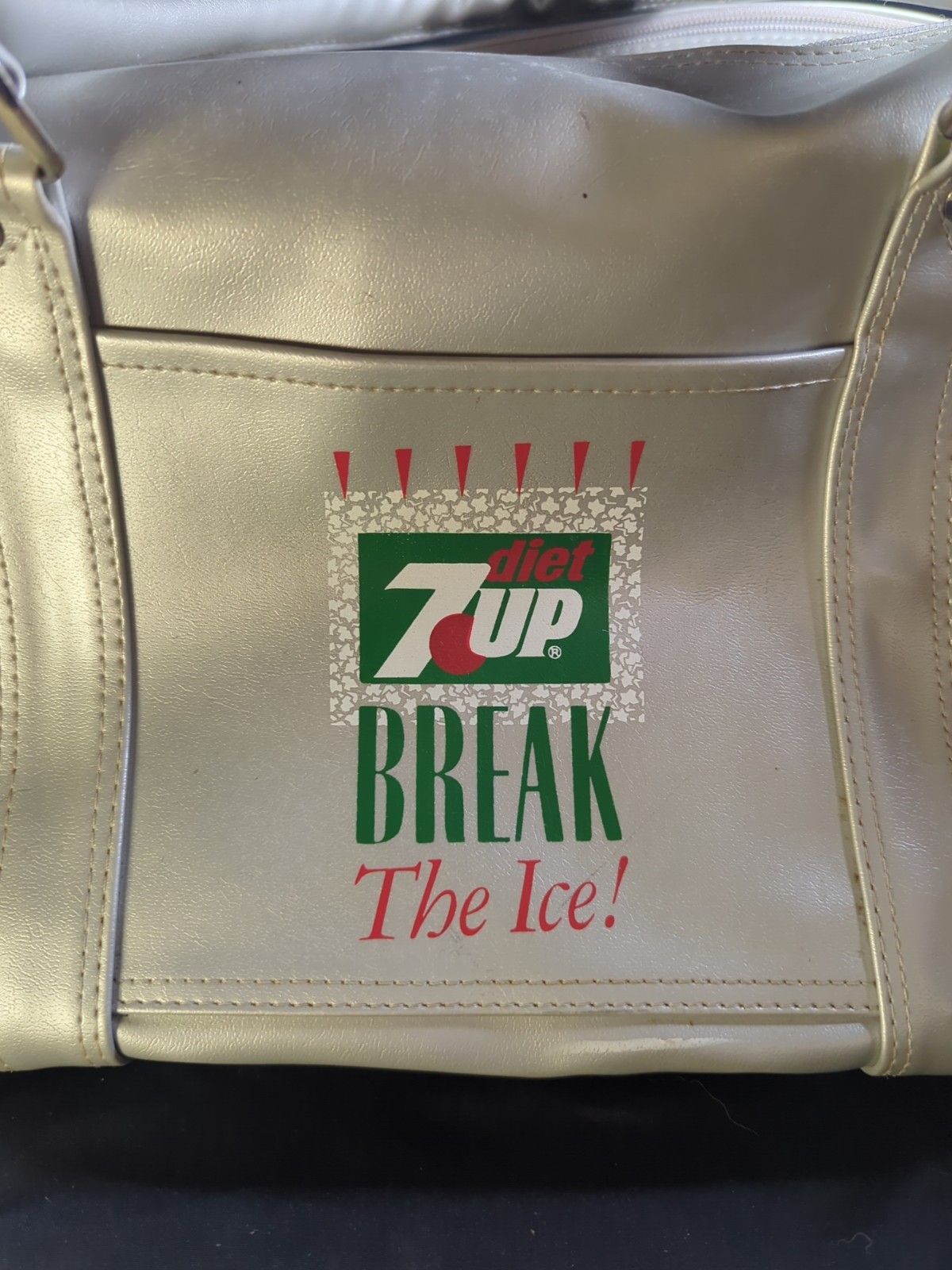 Vintage Diet 7up “Break The Ice” Metallic Silver Duffle Bag 18×10″ Rare **Read**