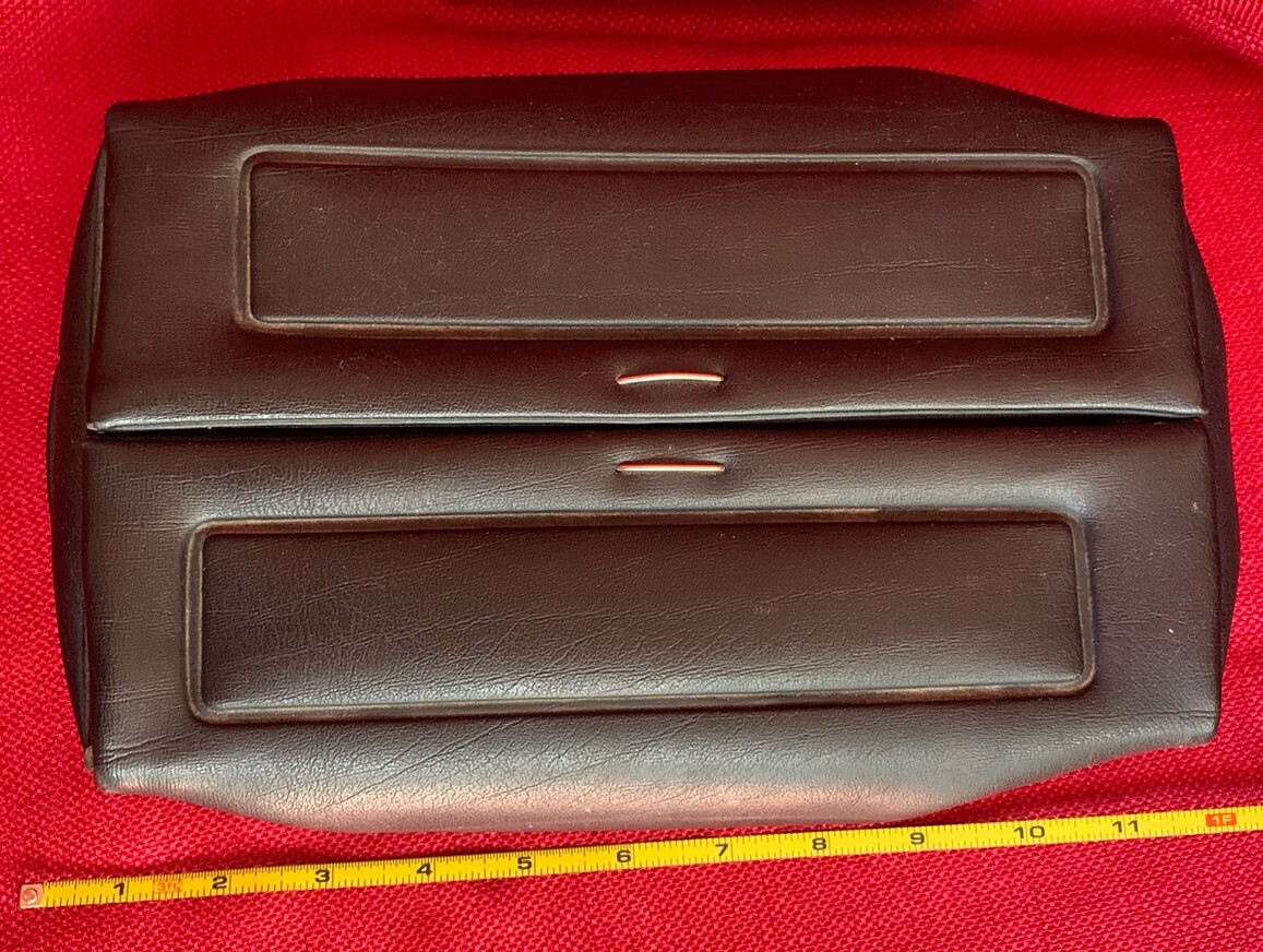 1970s Vintage Hinge Flip Top Valet Kit Bag ST. THOMAS Black Red Lining Vinyl