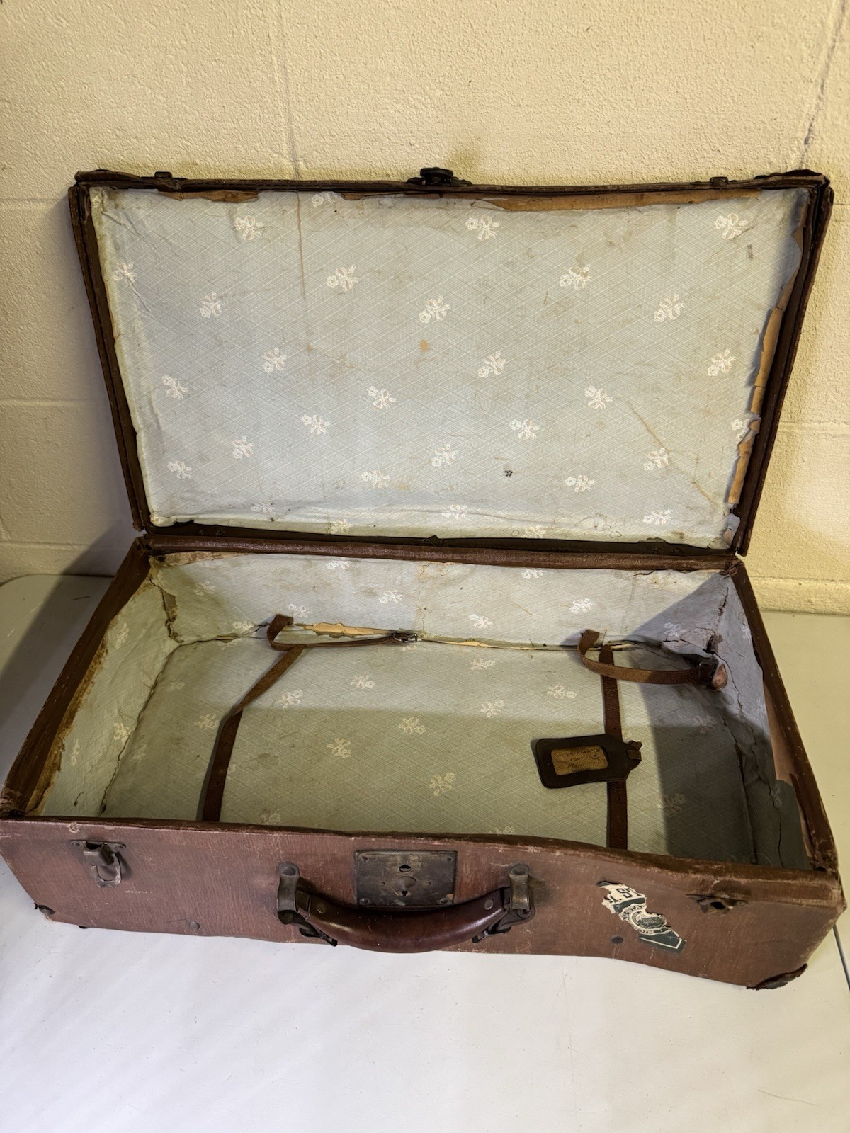 Michigan State Vintage Suitcase Luggage Travel Bag Brown Leather