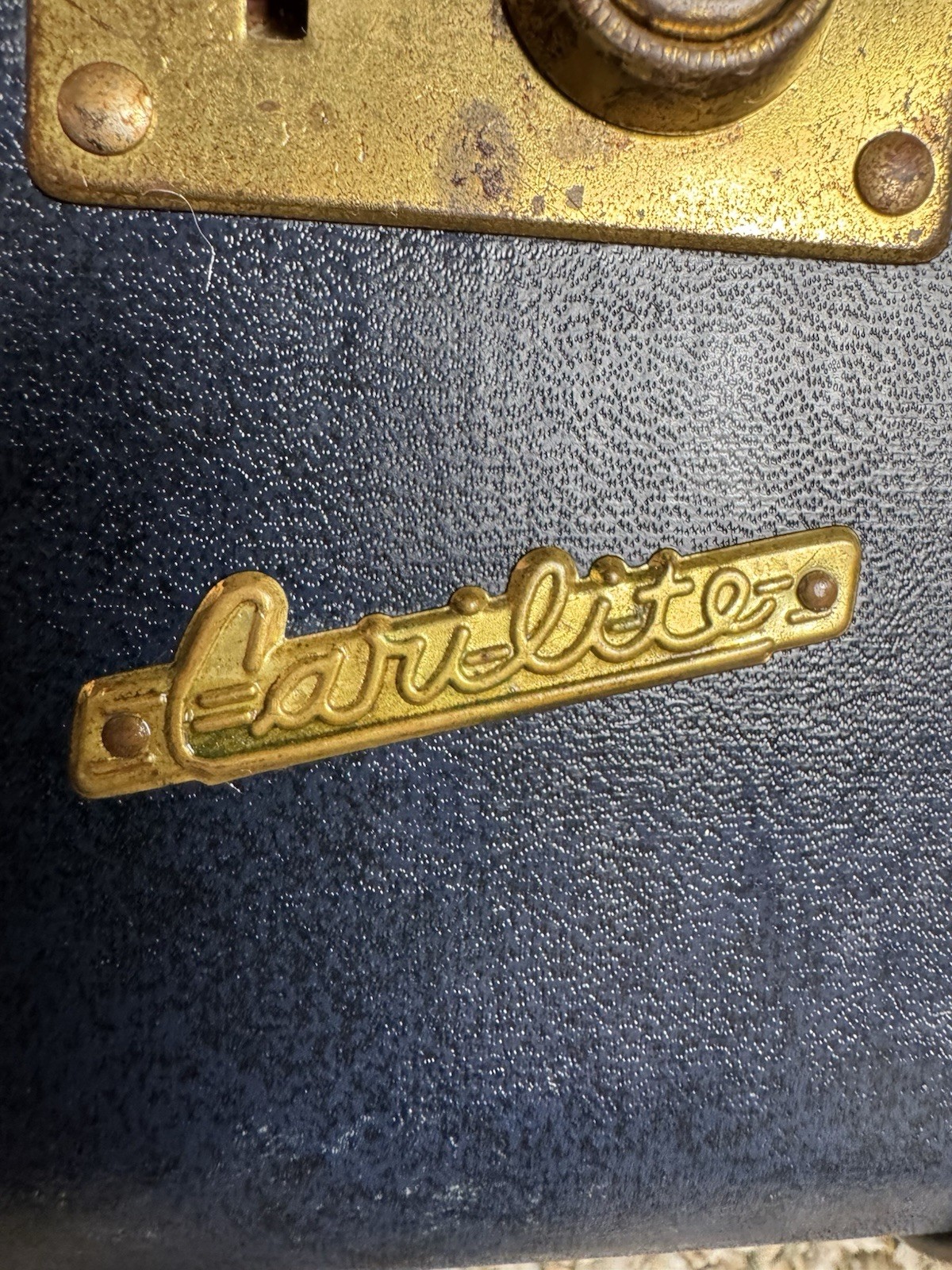 Car-Lite Vintage Hard Vanity Case Navy Blue Lock Key Brass Hardware