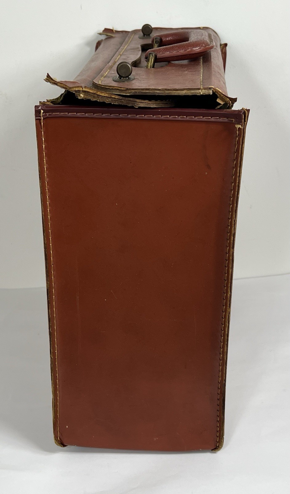 Vintage Brown Leather Look Briefcase Attache Suitcase Case 13x14x6