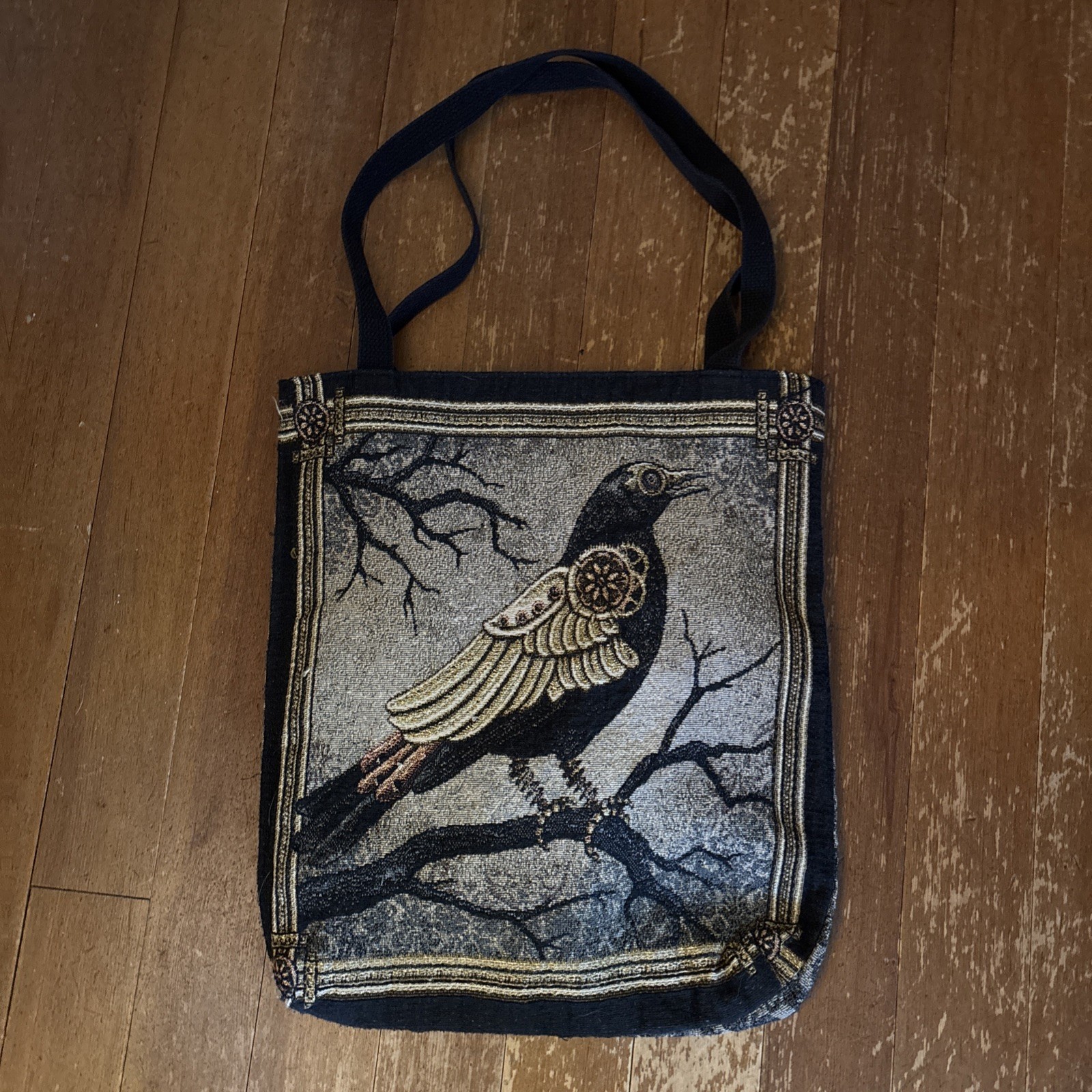 Raven Tapestry Style tote bag, Vintage Style, Lined With Black Cotton
