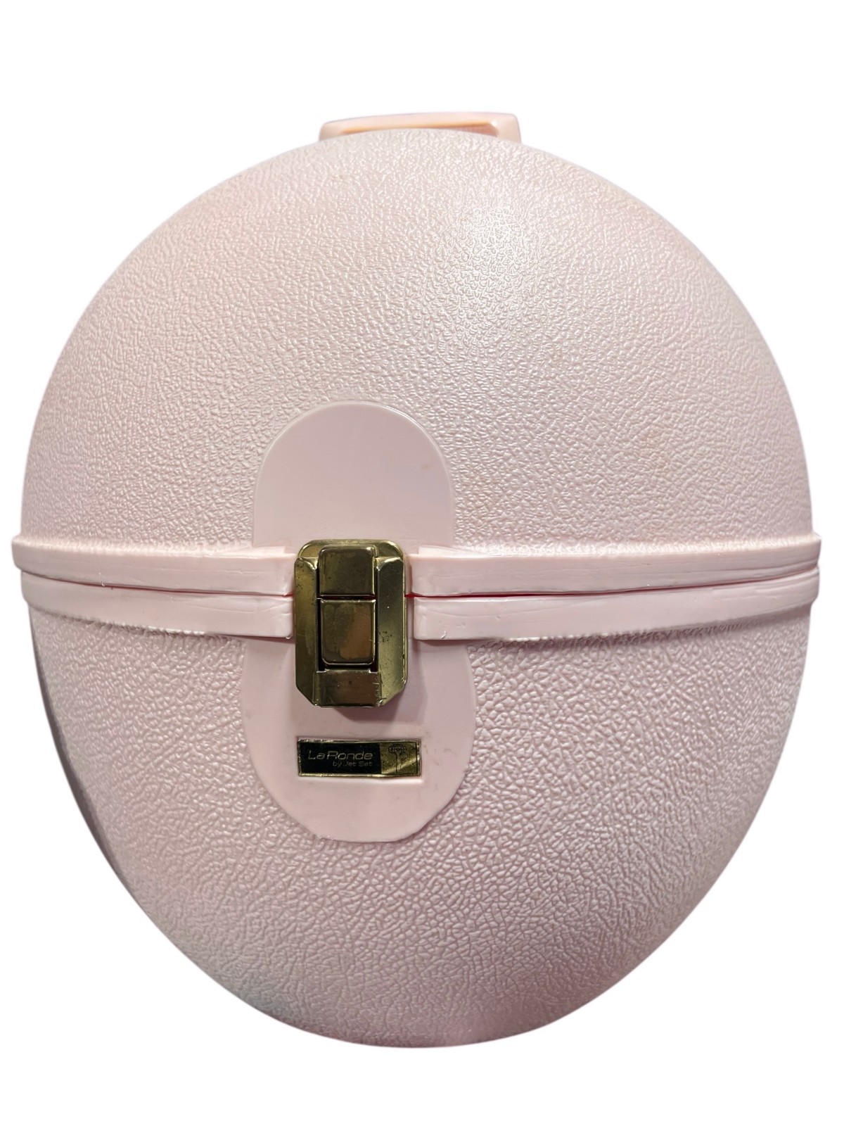 Vtg 60s PINK LaRonde by Jet Egg Shaped Wig Hard Shell Case Travel Tote 15″x 14″