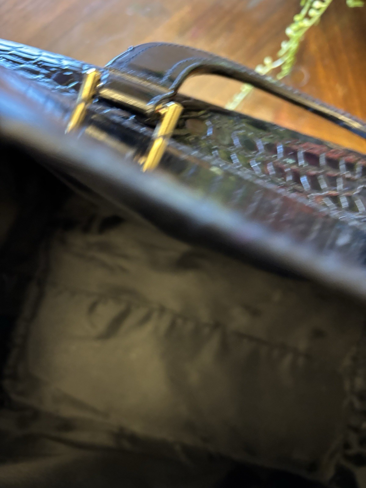 CB Vintage Crocodile Patent Leather Makeup Train Case Black
