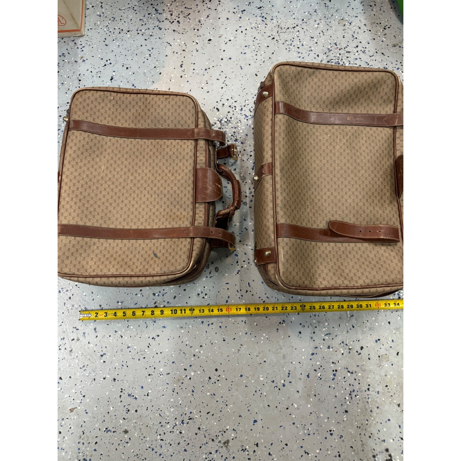 Gucci 1970’s Monogram Canvas Leather Trim Travel Luggage Set Vintage Authentic