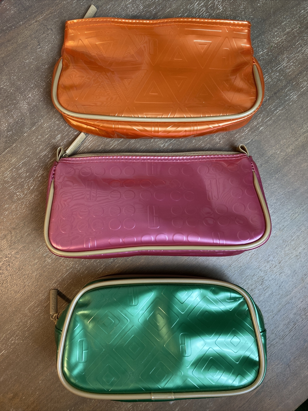 Vintage Clinque Make Up Travel Bags – Y2K Green Pink Orange Vinyl Set of 3