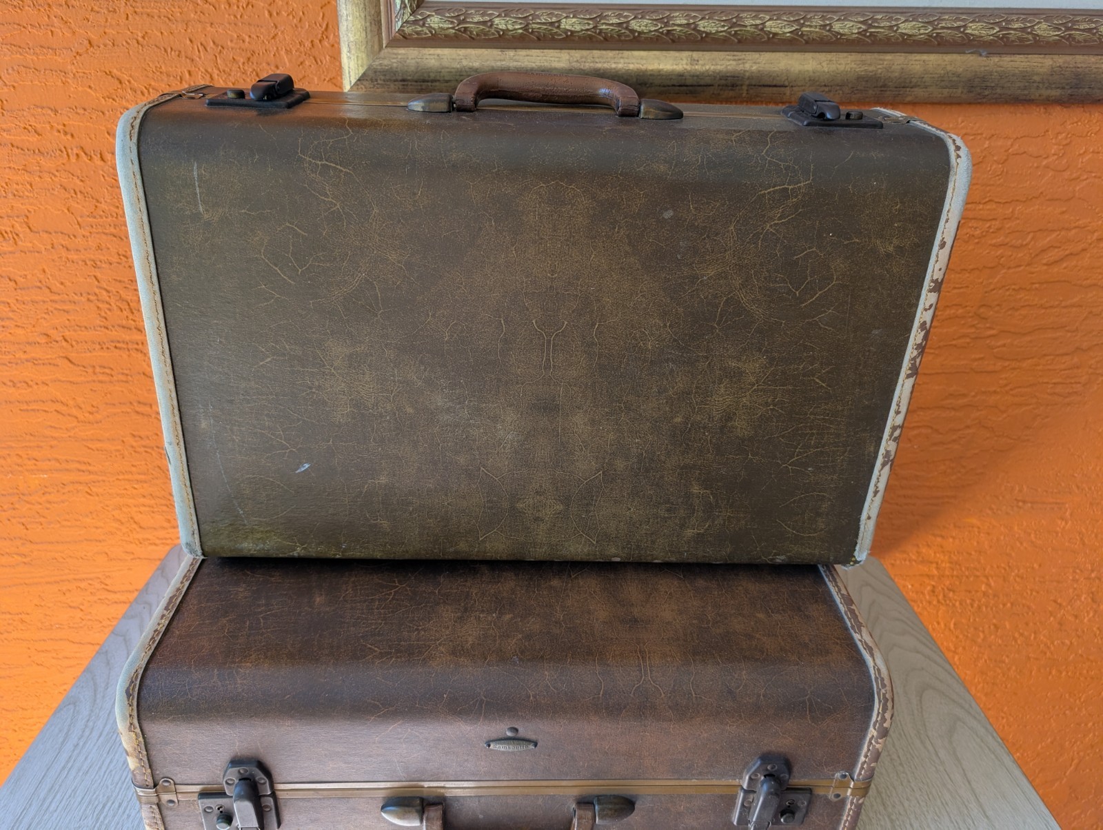 Vintage Samsonite Shwayder Bros Brown Luggage Set 1940s 50s Hanging Fixture Pan