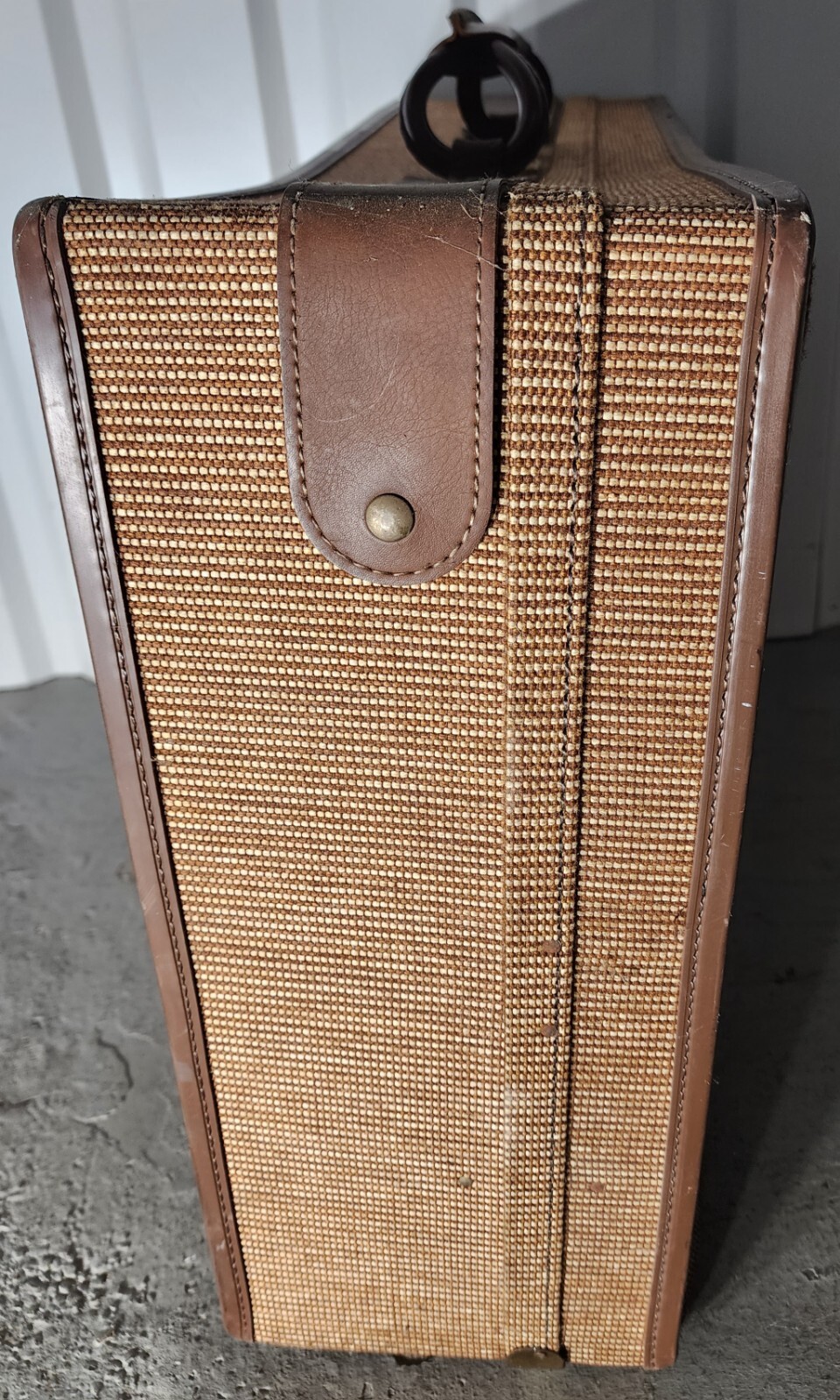 Vintage Retro HARTMANN Leather Brown Tweed Suitcase Luggage Travel Bag Belted