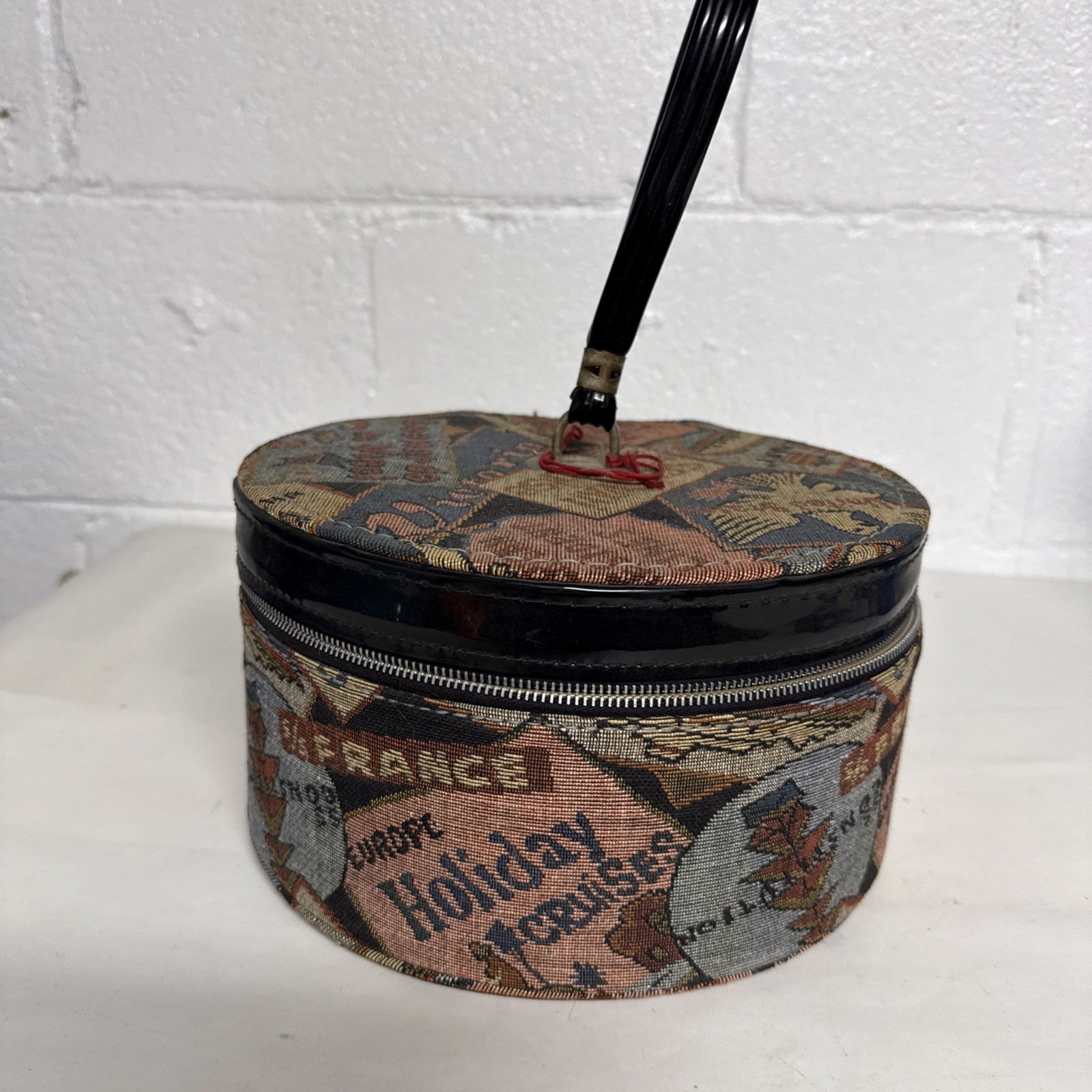Tapestry Hat Travel Case Bag Zippered Tote Vintage