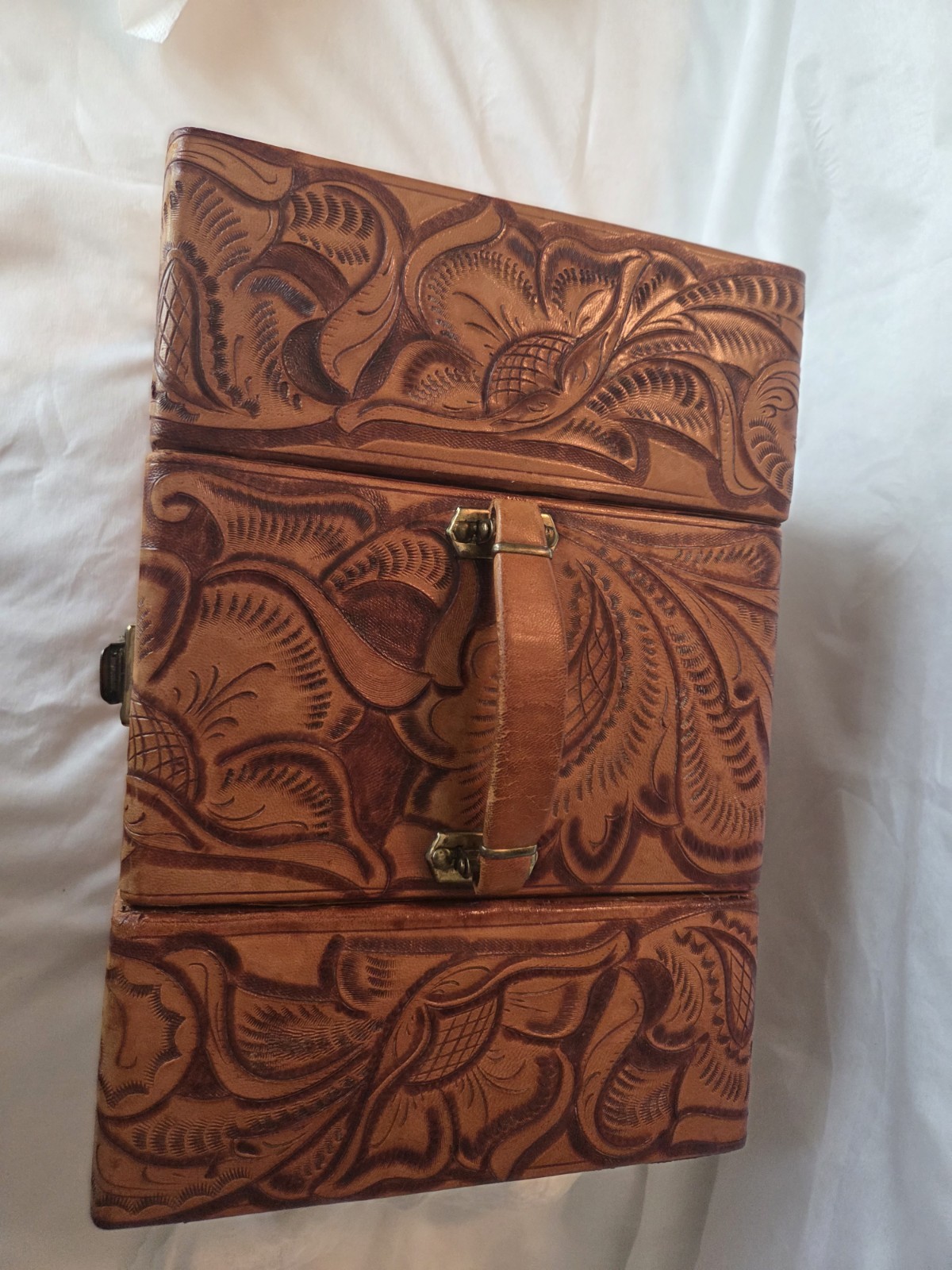 RARE!! Southwest Vintage Tooled Leather Jewelry/Cosmetic/Travel/Vanity Case
