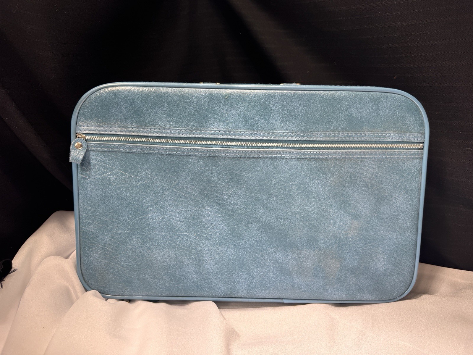 Vintage SEARS Soft Luggage Blue Teal Marble (about 17” By 10.5” By 4”), Taiwan