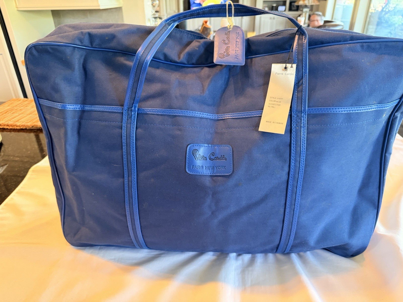 Vintage 1970s RARE NWT Pierre Cardin Extra Large Blue Nylon Luggage Suitcase Bag
