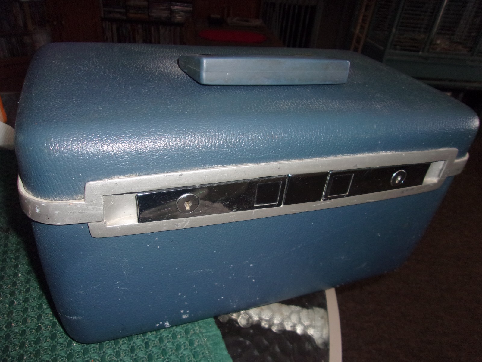 SAMSONITE CONTOURA Train Case Blue Hard Travel Toiletries w/ Mirror , NO KEYS