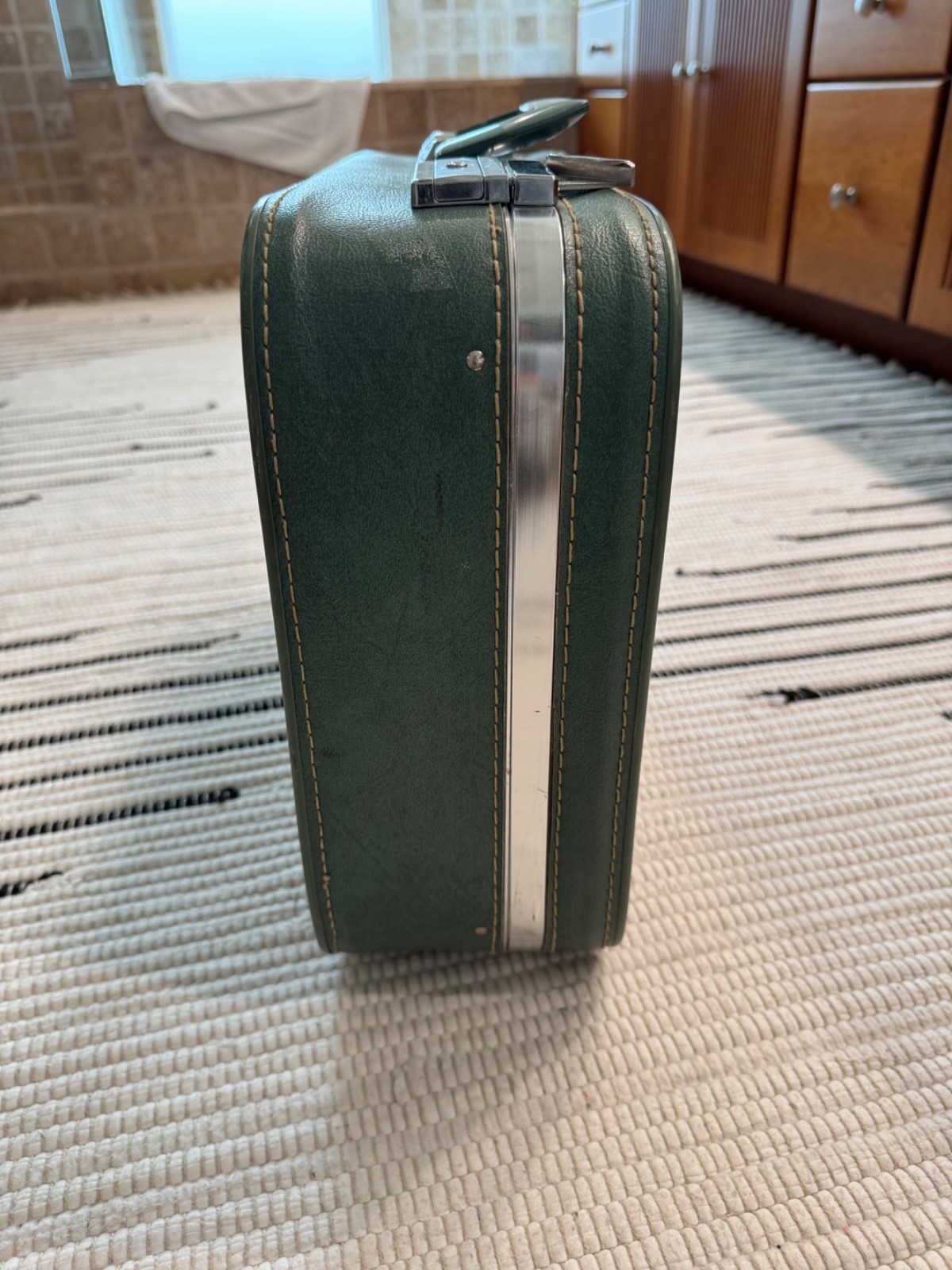 Vintage Skyway Luggage Co 1960s Travel Suitcase Hard Case Carry On green Leather