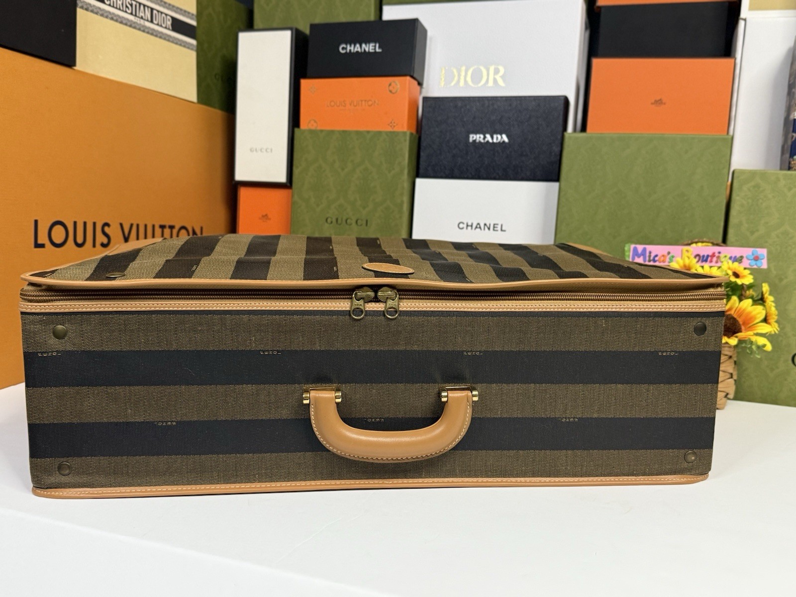 💟FENDI💟 EUC Auth🔥 Pequin Black&Brown PVC Luggage Bags w/Signature Patterns