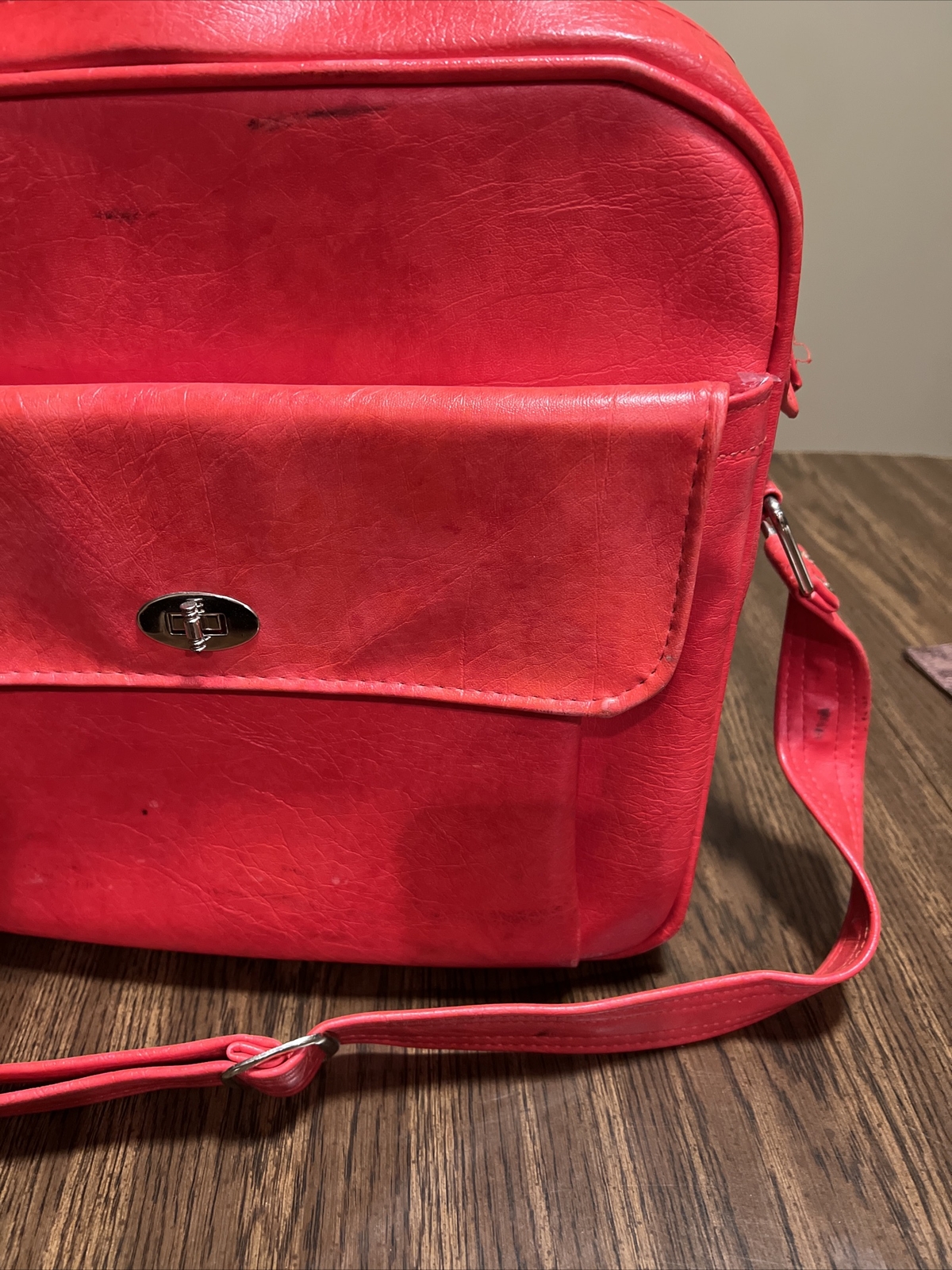 Vintage 1970s Red Leather Courier Carry On Luggage Document Laptop Bag