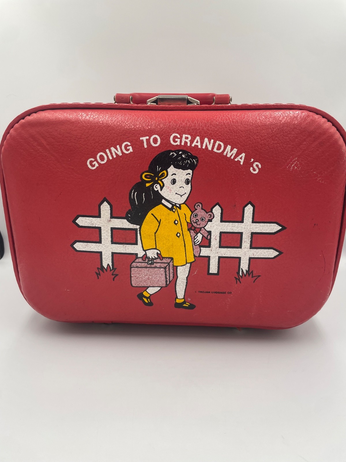 Vintage 50s 60s Suitcase Trojan Luggage Company Retro Kids Going to Grandmas Red