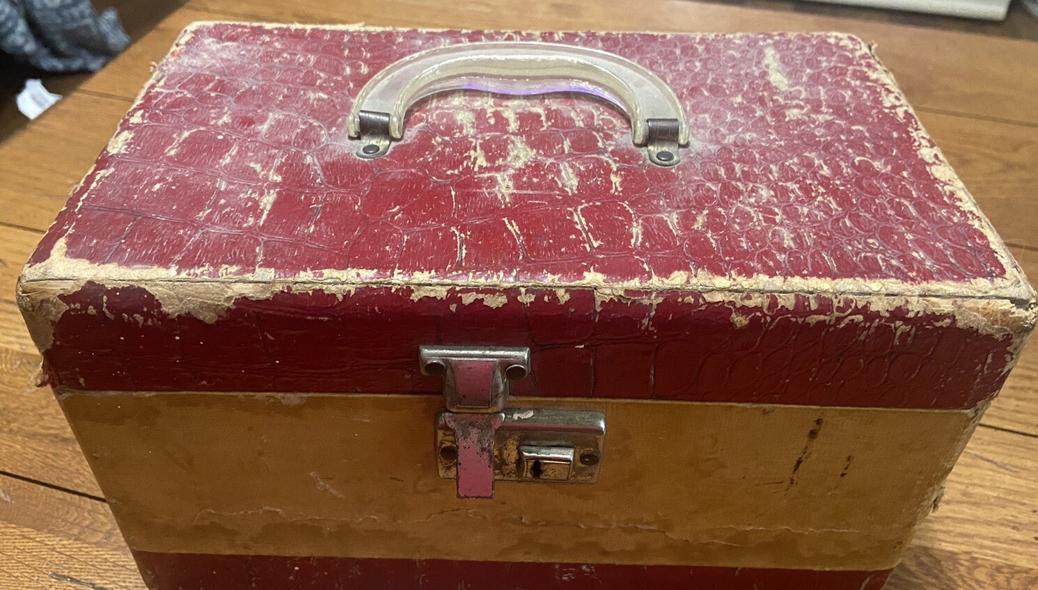 Vintage Train Vanity Case Luggage 1950’s 1960’s Faux Snakeskin
