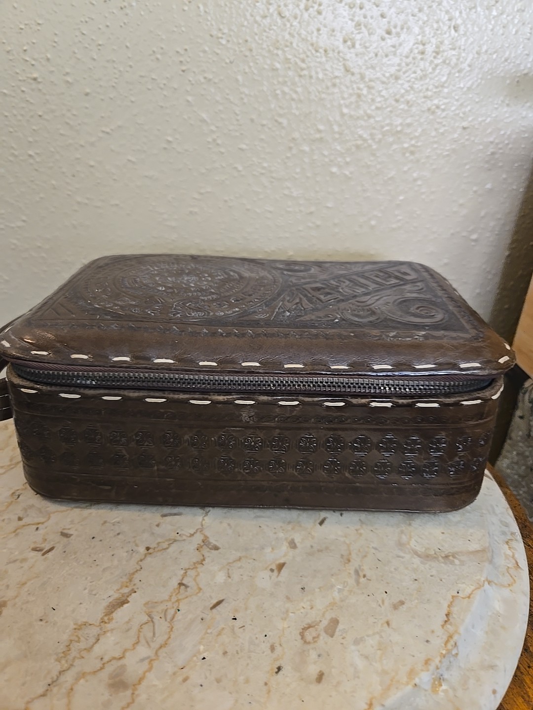 Antique Vintage 1930s Tooled Leather Toiletry Men’s Box Made In Mexico