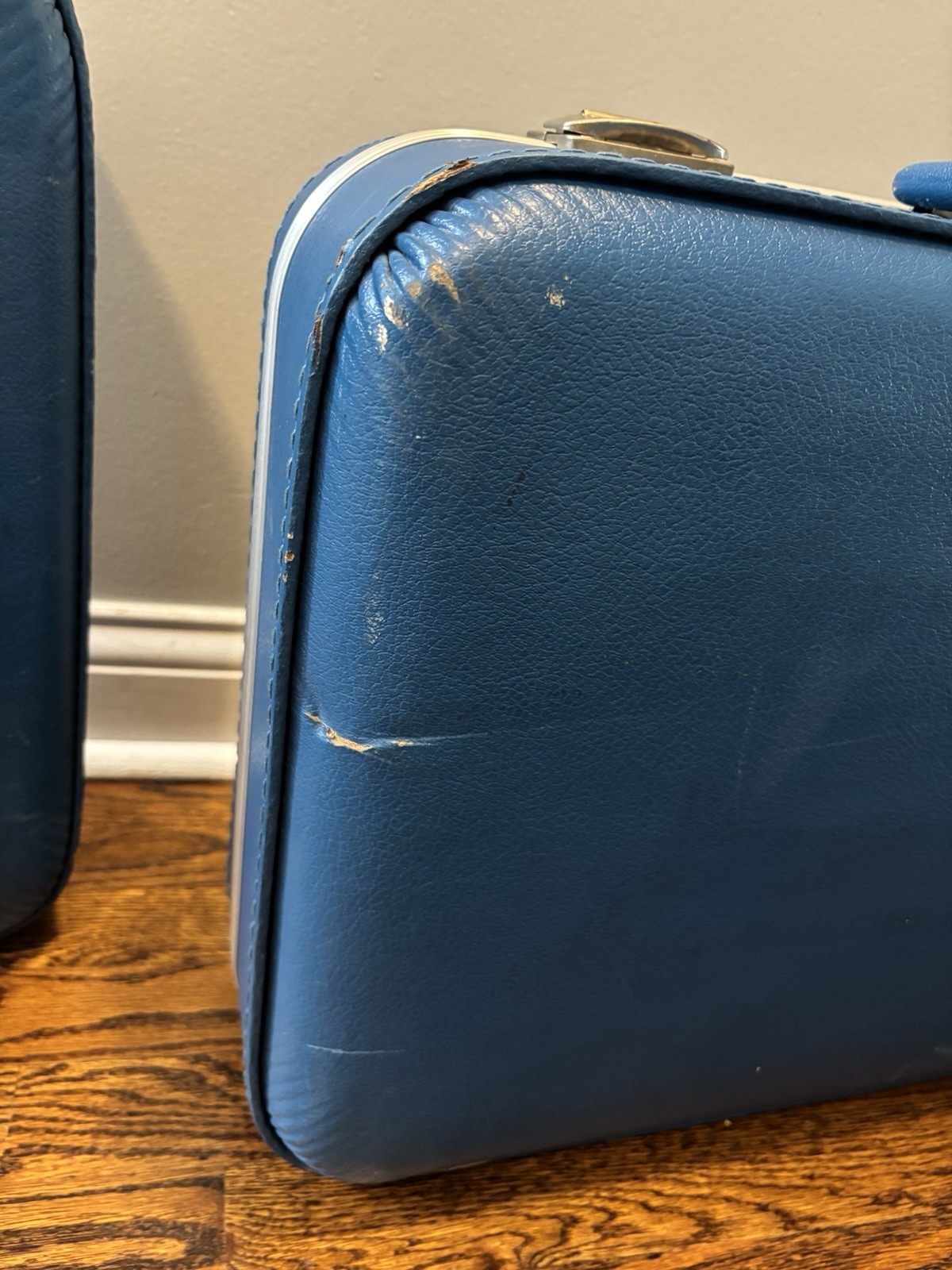 VINTAGE SUITCASE, Retro Luggage, travel Bag, Overnight bag, Blue Luggage Set 3