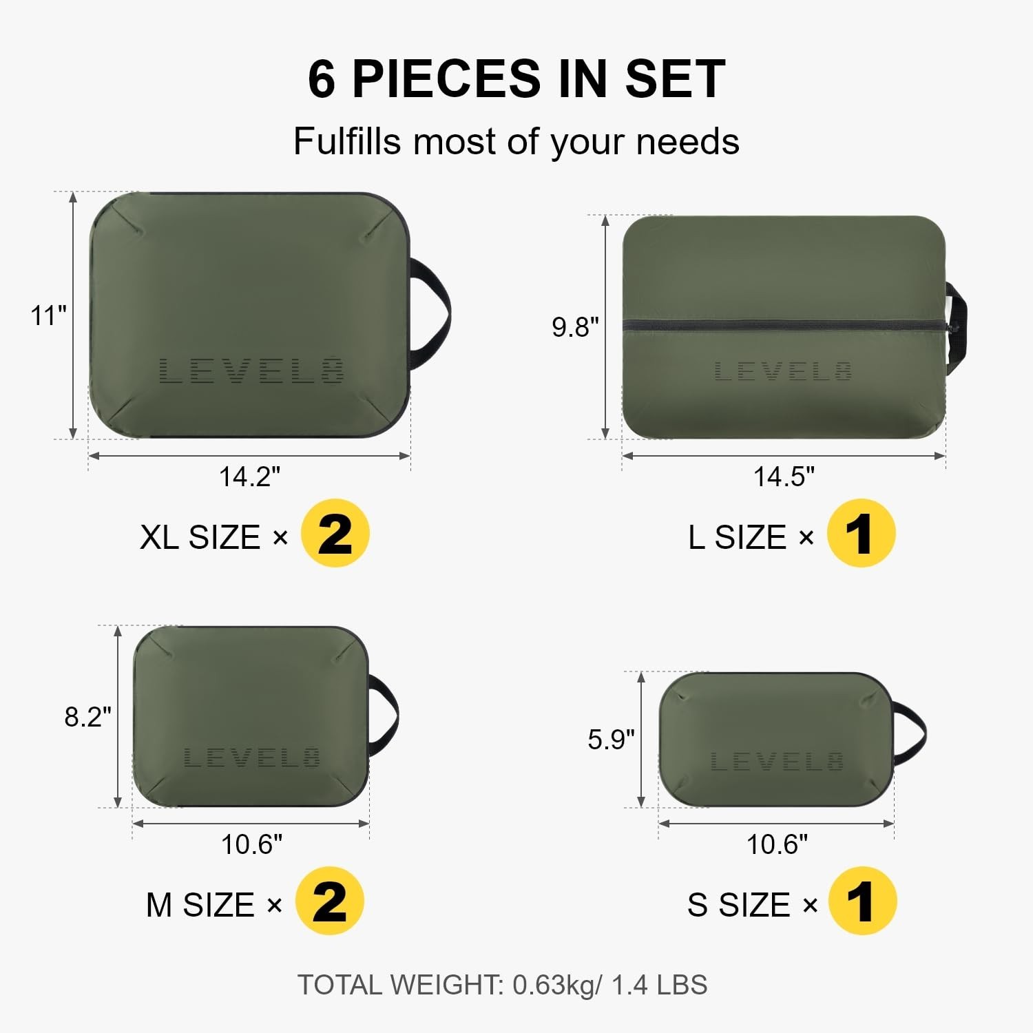LEVEL8 Compression Packing Cubes for Suitcase, 6 Set Travel Bags with Shoe Or…