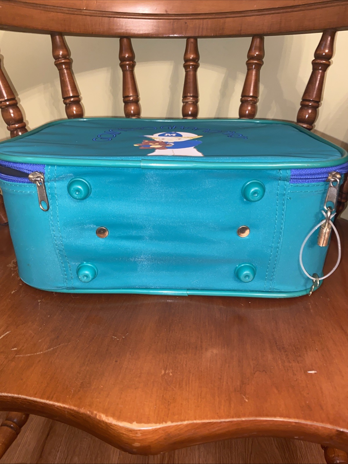 Vintage GOING TO GRANDMA’S Green 1980s Childs Vinyl Suitcase With Orig Lock+Key