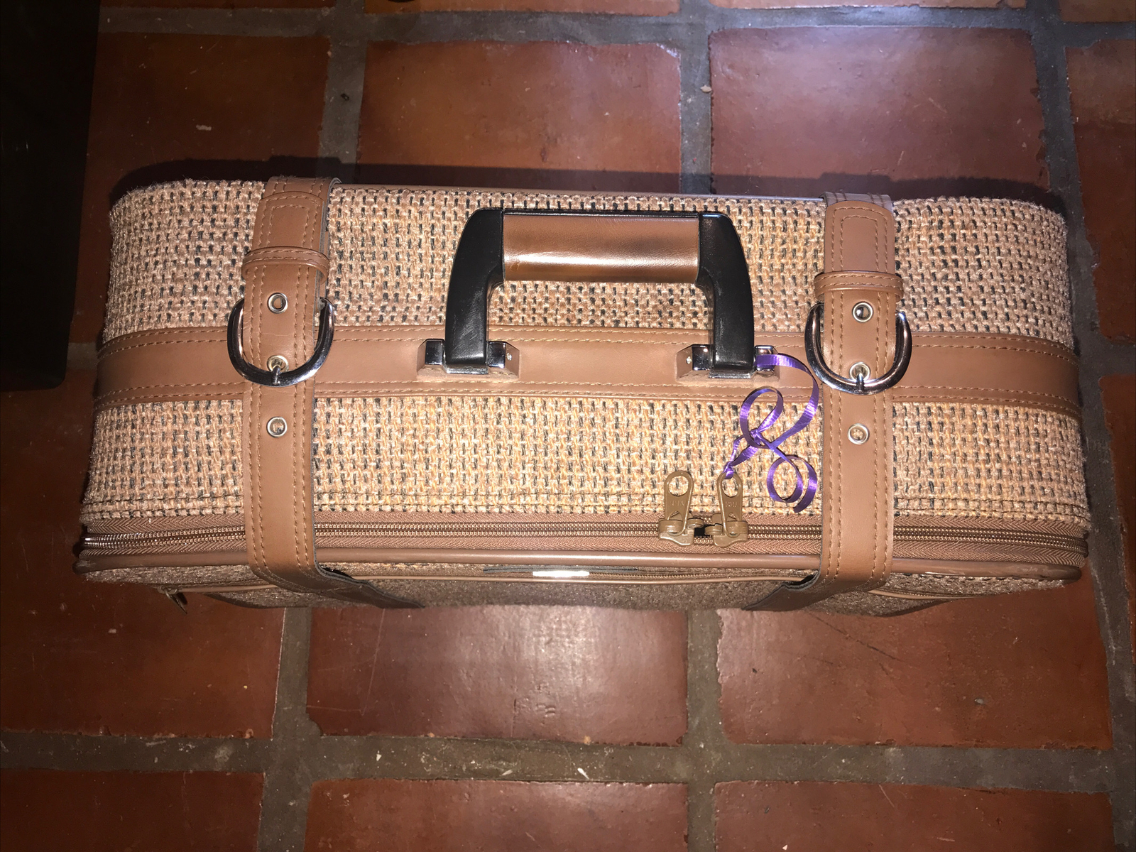 Vintage Skyway Travel Bag Suitcase Tweed Brown Tan Luggage 1960s~80s carry on