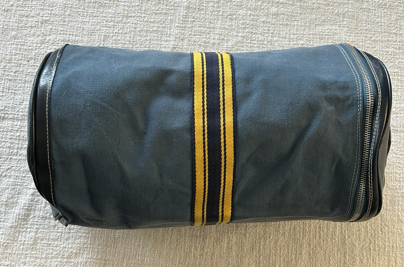 Vintage Duck Away Bag 1970s Made In Japan Canvas Bag Blue Yellow Leather Trim