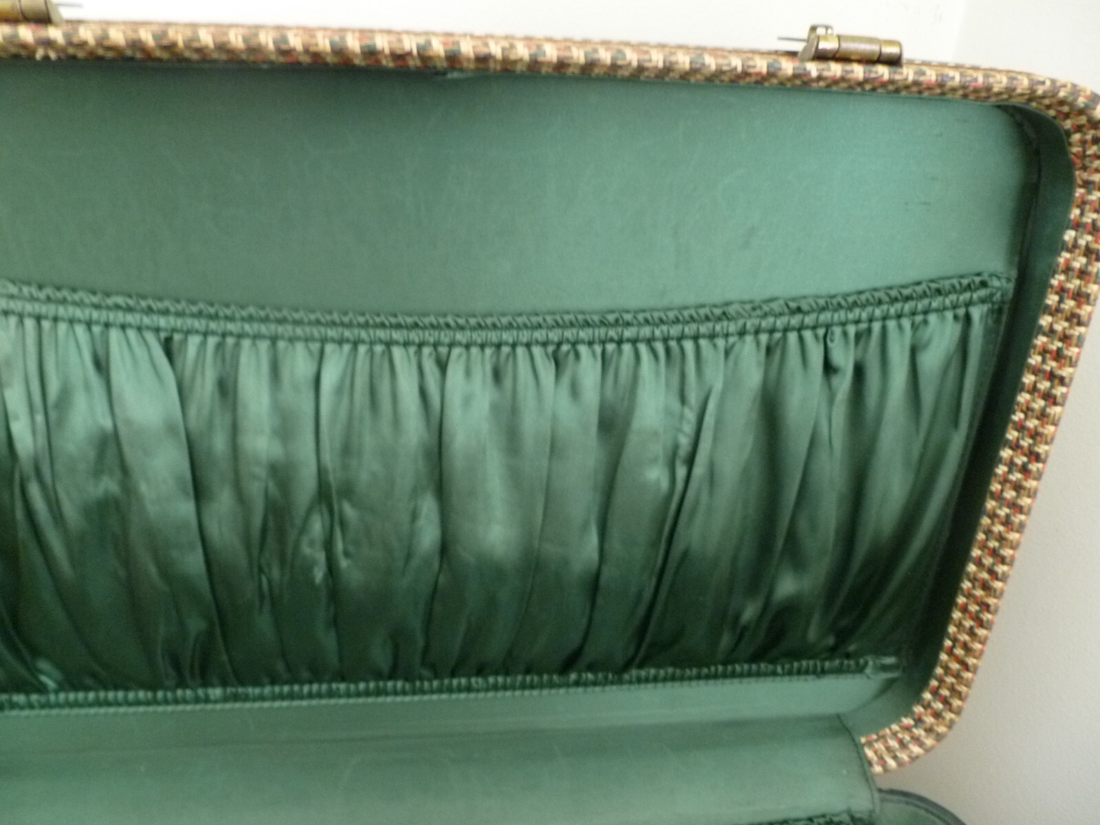 Vintage 1940’s Maximillian New York Travel Suitcase Luggage Tweed Leather Brass
