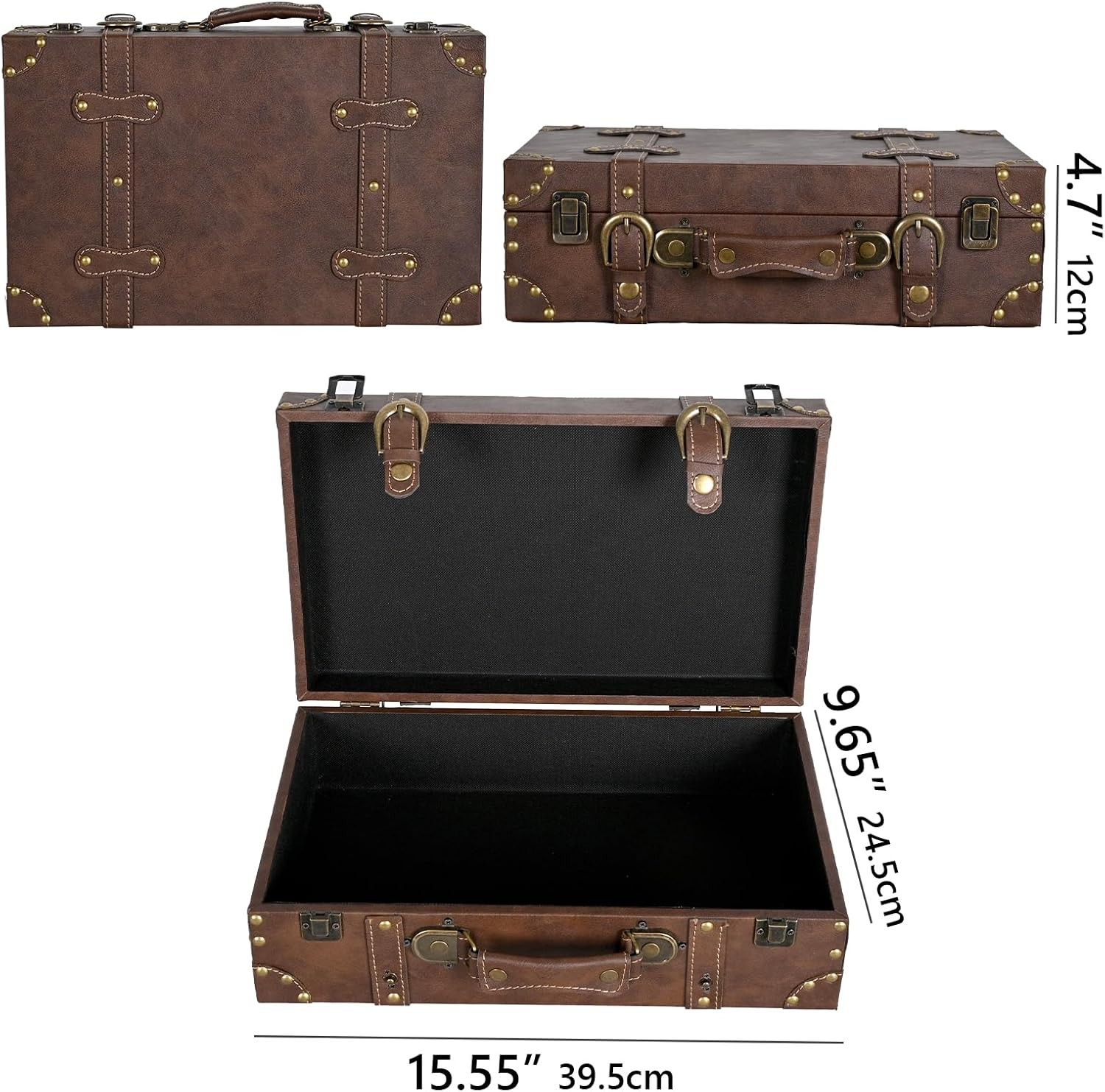 Decorative Storage Box Paperboard Suitcase Brown for Storage Home Decor Vintage