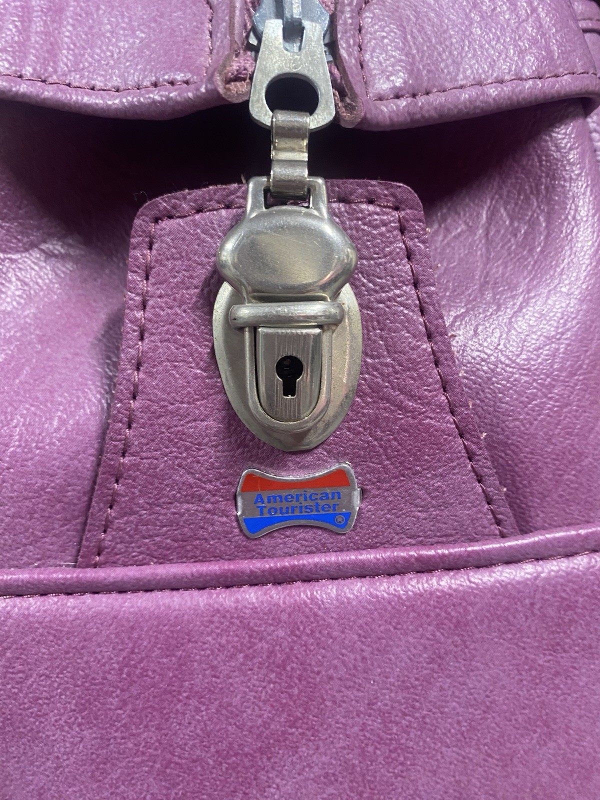 American Tourister Vintage Purple Faux Leather Travel Bag, Soft Case, Locking
