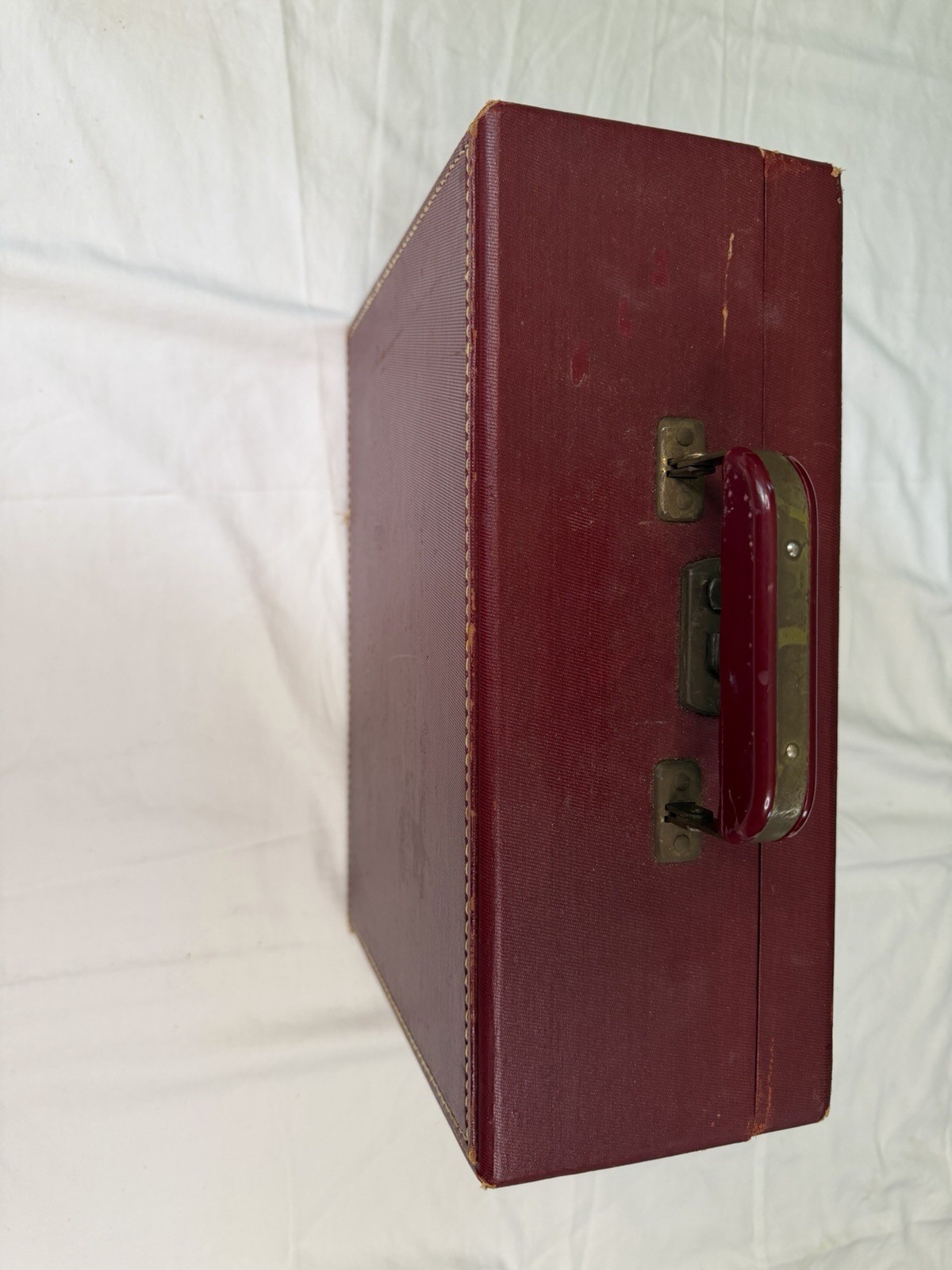 Vintage Red Train Case Vanity Case Mirror Lid Hard Sided Travel Storage Box