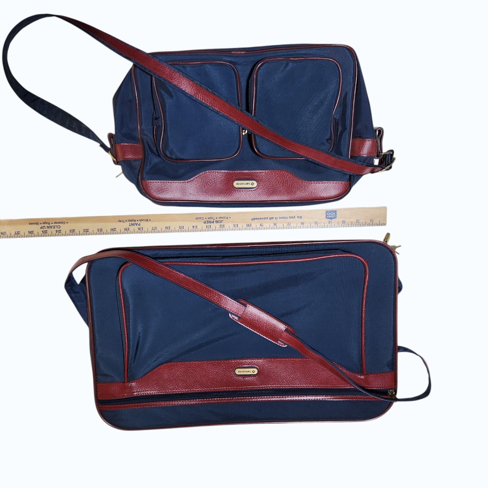 VTG Luggage 80s Samsonite Easy Pak 2‑Pc Carry‑On Blue Burgundy SoftSide Key Lock
