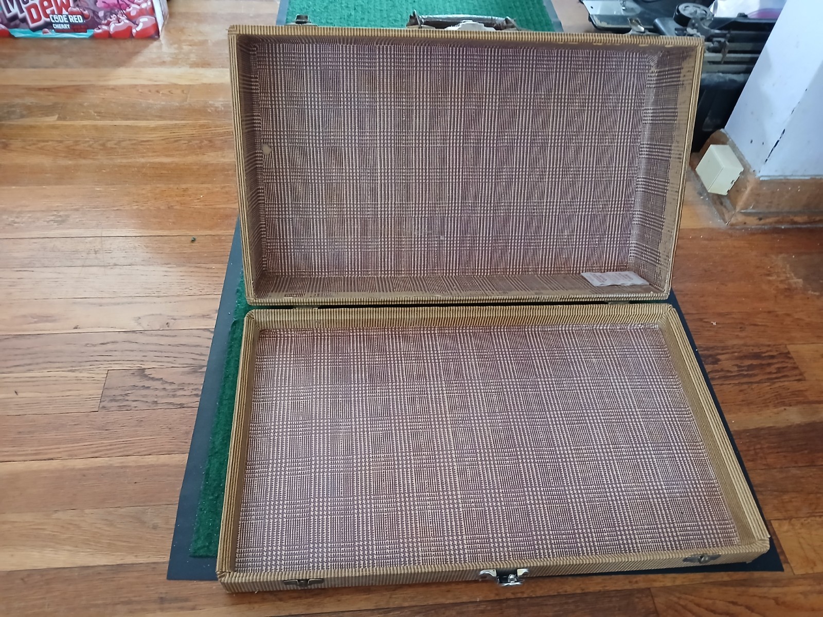 Vintage 1930s Tweed Canvas Suitcase and 1930S Striped Suitcase