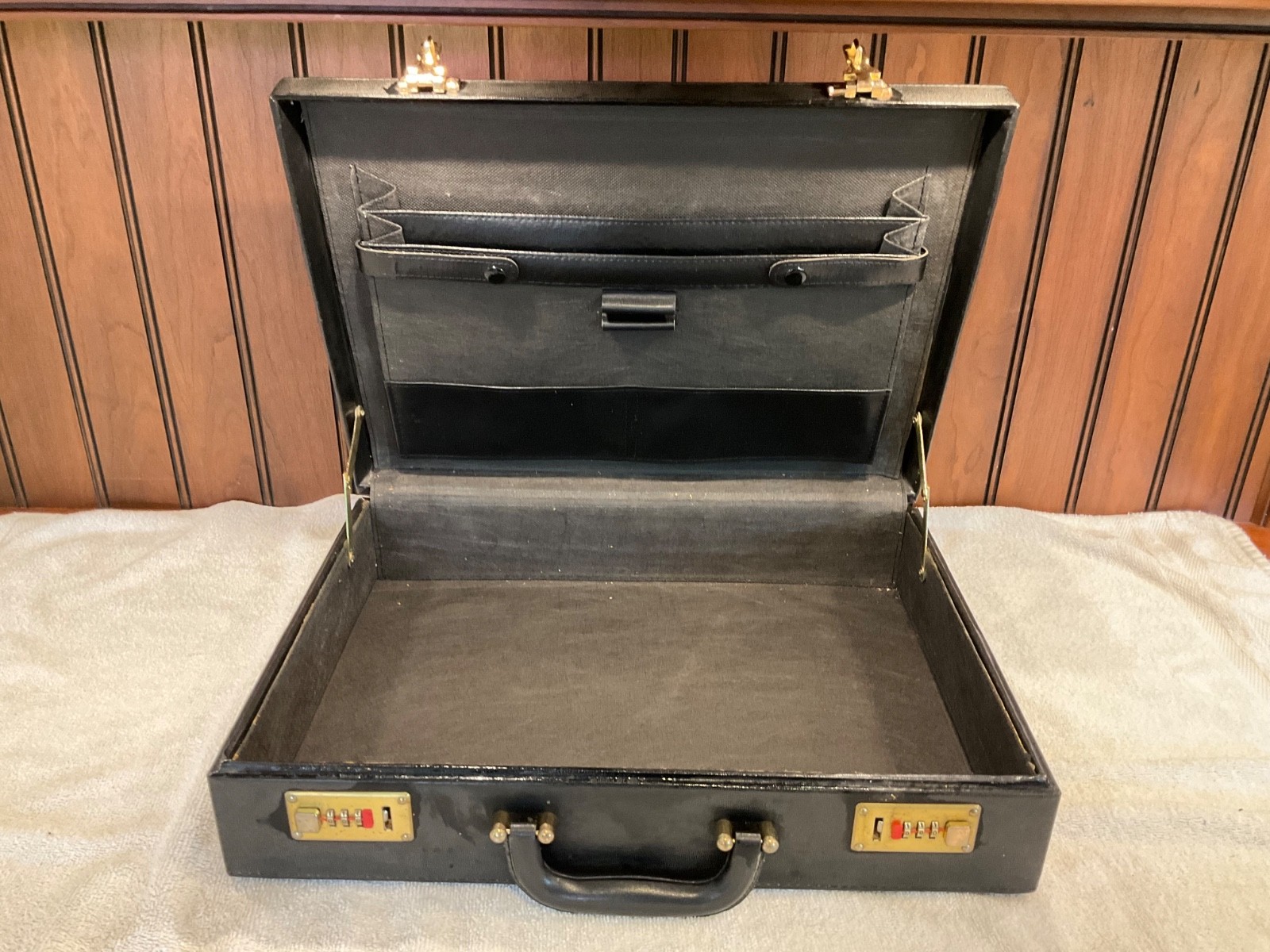 Vintage Black Faux Leather Hard Attache Briefcase Dual Combination Locks Prop