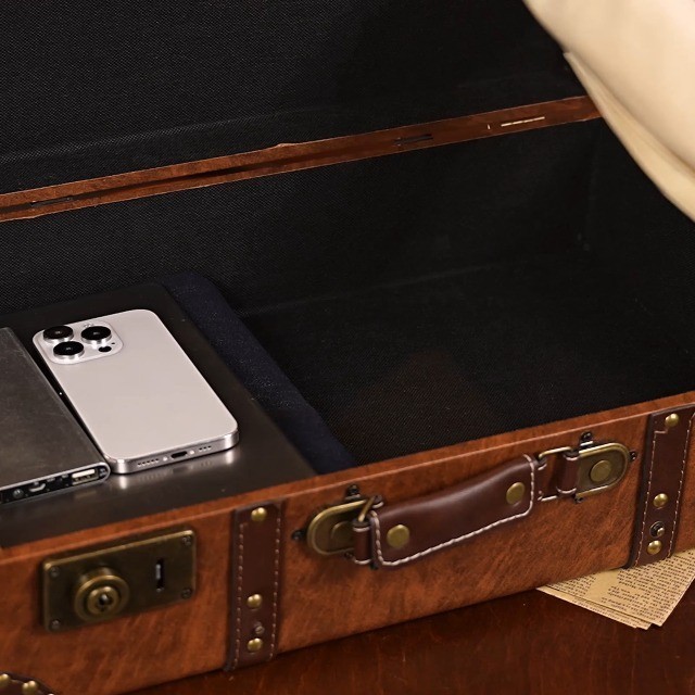 Vintage Leather Storage Trunk – Small Portable Decorative Luggage Suitcase Prop